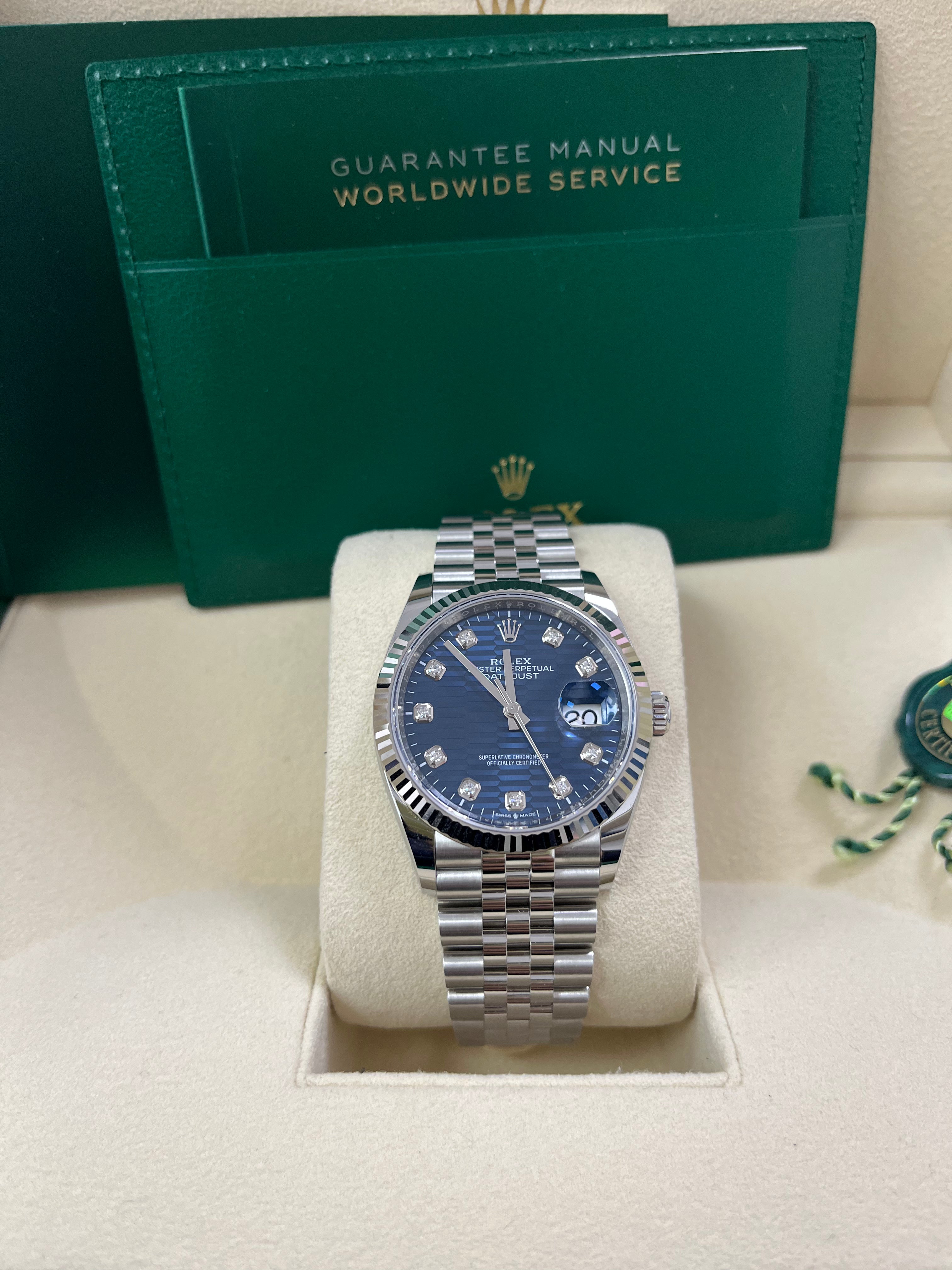 Rolex Datejust 36mm Men's Watch - Fluted Bezel, Bright Blue Diamond Dial, Jubilee Bracelet (Ref.126234) | Luxury Dress Watch for Business & Formal Occasions
