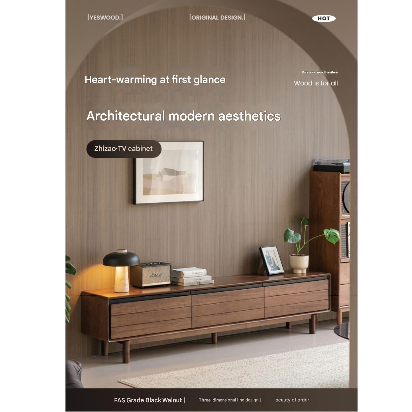 Premium Black Walnut Solid Wood TV Stand - Modern Entertainment Center with Storage for Living Room, Bedroom & Home Theater