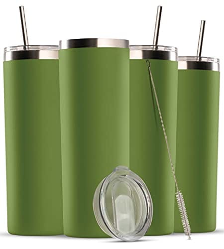 Premium 20oz Stainless Steel Tumbler Set - 4 Pack Slim Vacuum Insulated Coffee Cups with Straw & BPA-Free Lids | Keeps Drinks Hot & Cold for Hours | Perfect for Travel, Office, Gym & Outdoor Activities
