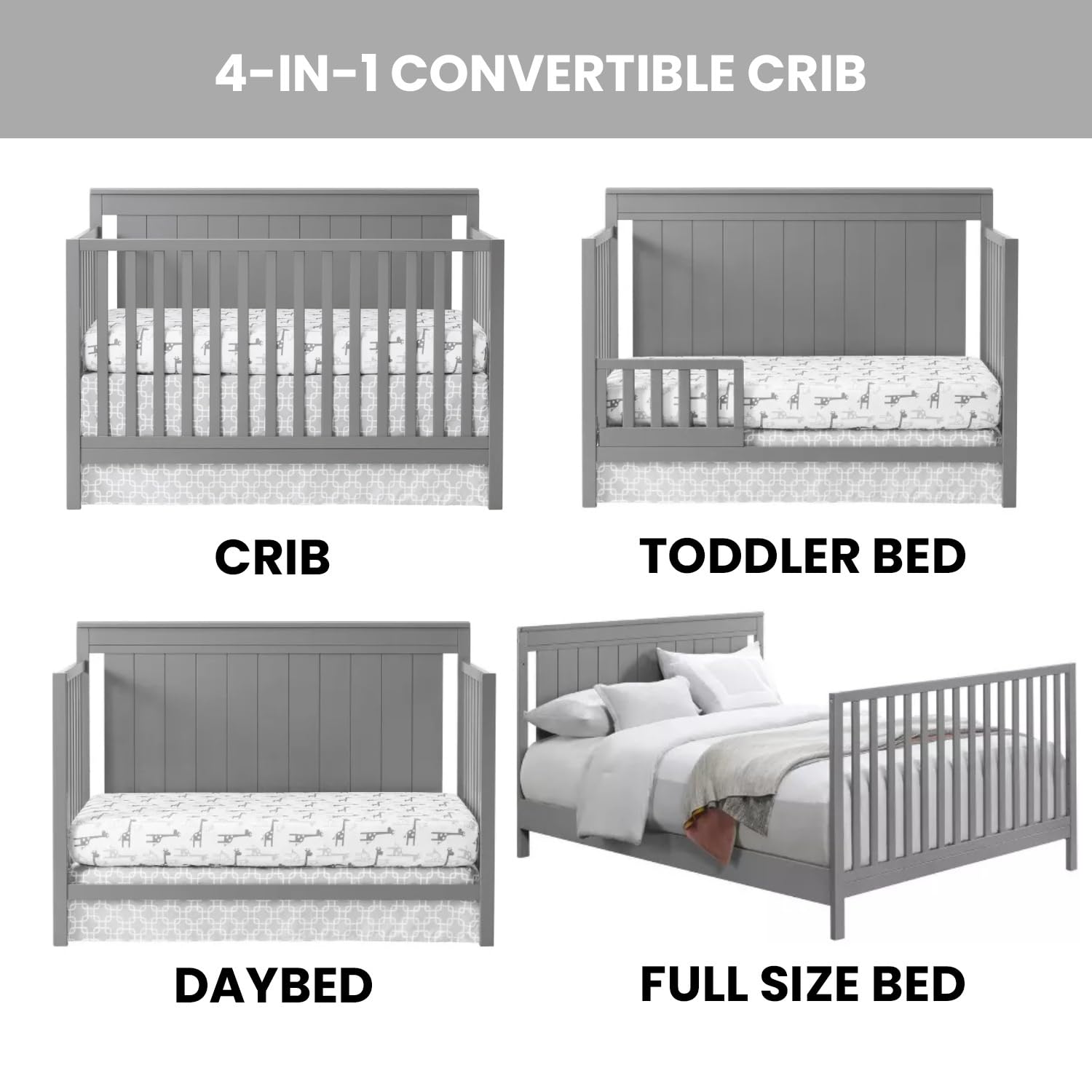 Oxford Baby Lazio 4-in-1 Convertible Crib - GREENGUARD Gold Certified Safe Nursery Furniture, Dove Gray Finish | Perfect for Newborn to Toddler Bedroom & Daycare Centers