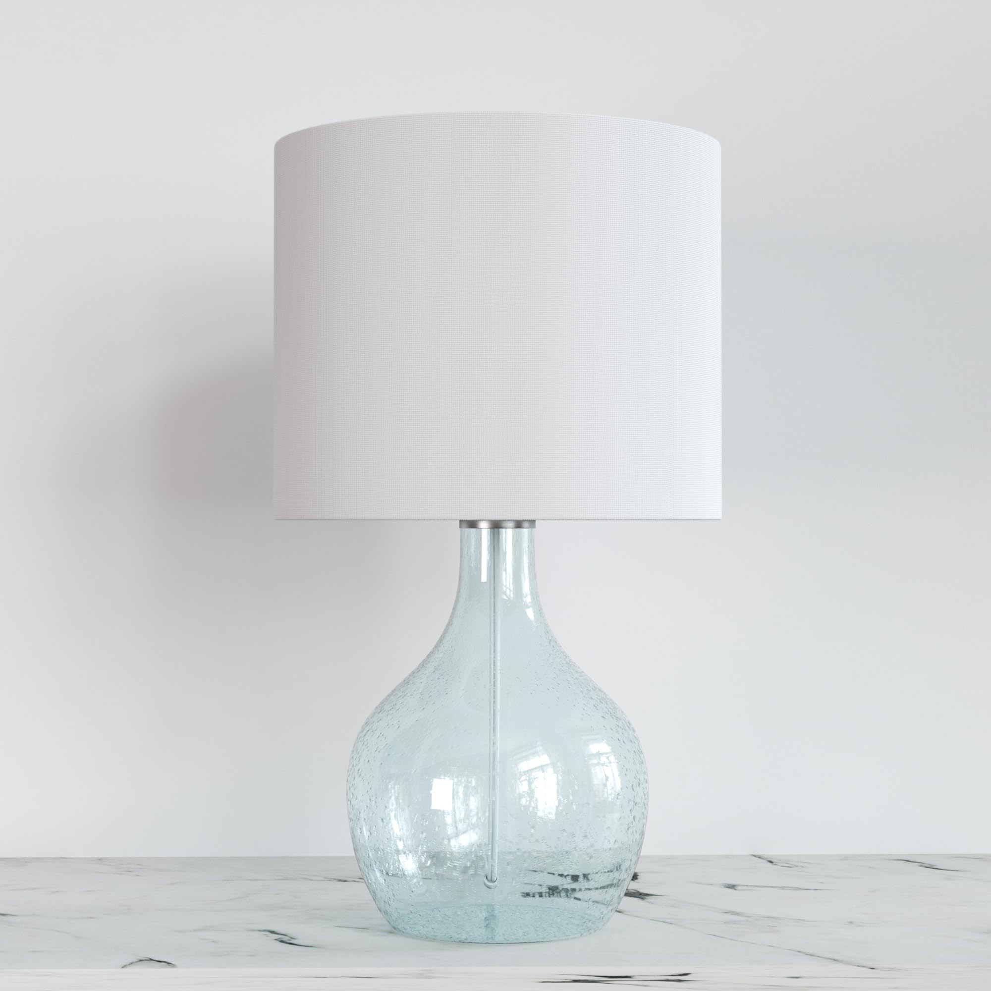 Maxax Coastal Blue Glass Table Lamp with White Shade - 22 Inch Tall End Table Lamp for Living Room, Bedroom, Office & Nightstand | Perfect for Coastal Decor, Reading Nook & Ambient Lighting