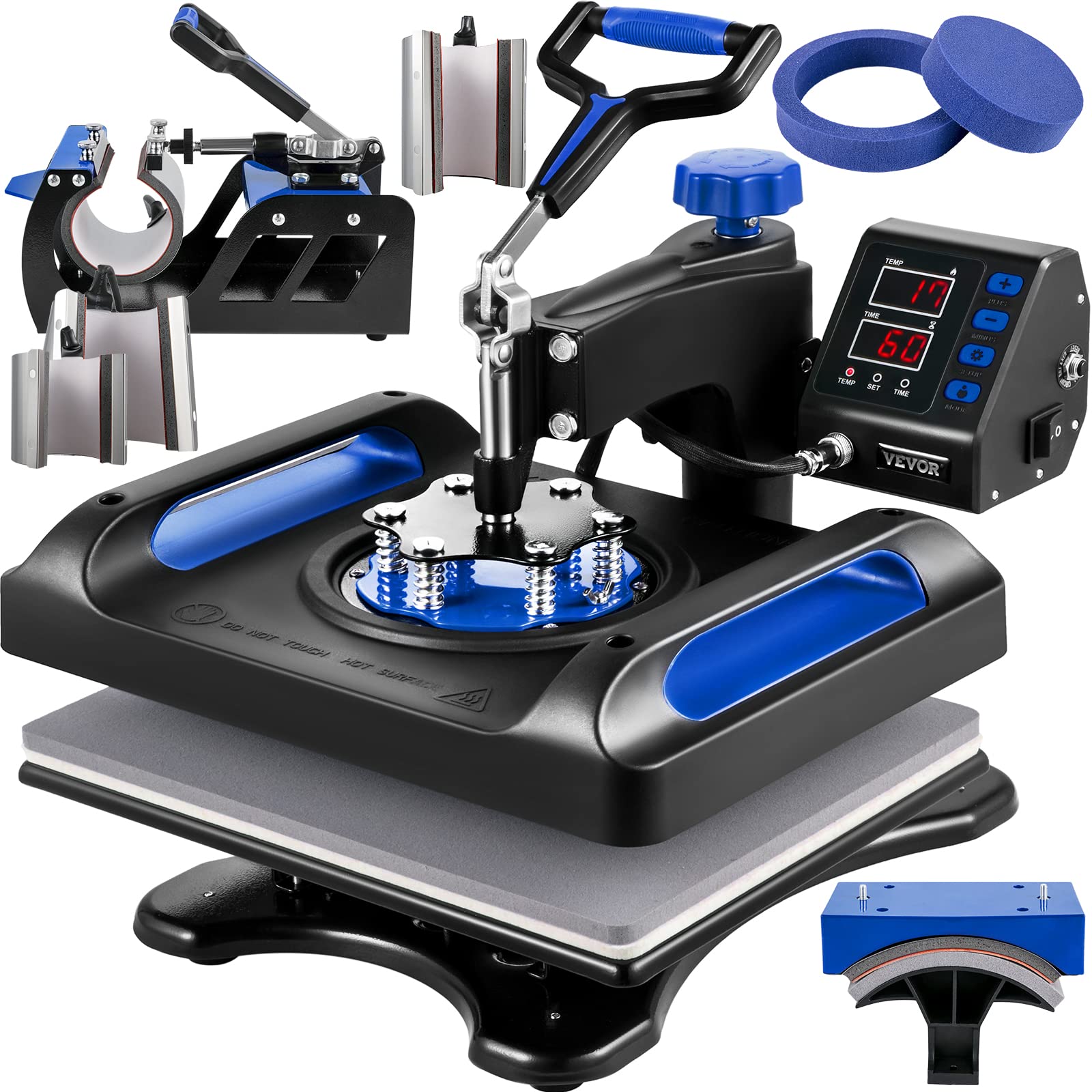 VEVOR 12 x 15 Inch 8-in-1 Heat Press Machine with 360° Rotation & Swing Away - Dual-Tube Heating Sublimation Press for T-Shirts, Caps, Mugs - Perfect for DIY Custom Apparel, Home Business & Craft Projects (Blue)