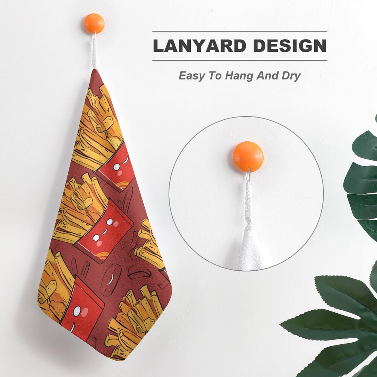 Premium French Fries Potato Chips Pattern Hand Towel - Soft Washcloth & Bath Towel with Hanging Loop - Perfect for Travel, Home & Bathroom (1PC) - Great for Kitchen Decor, Gag Gifts & Unique Bath Accessories