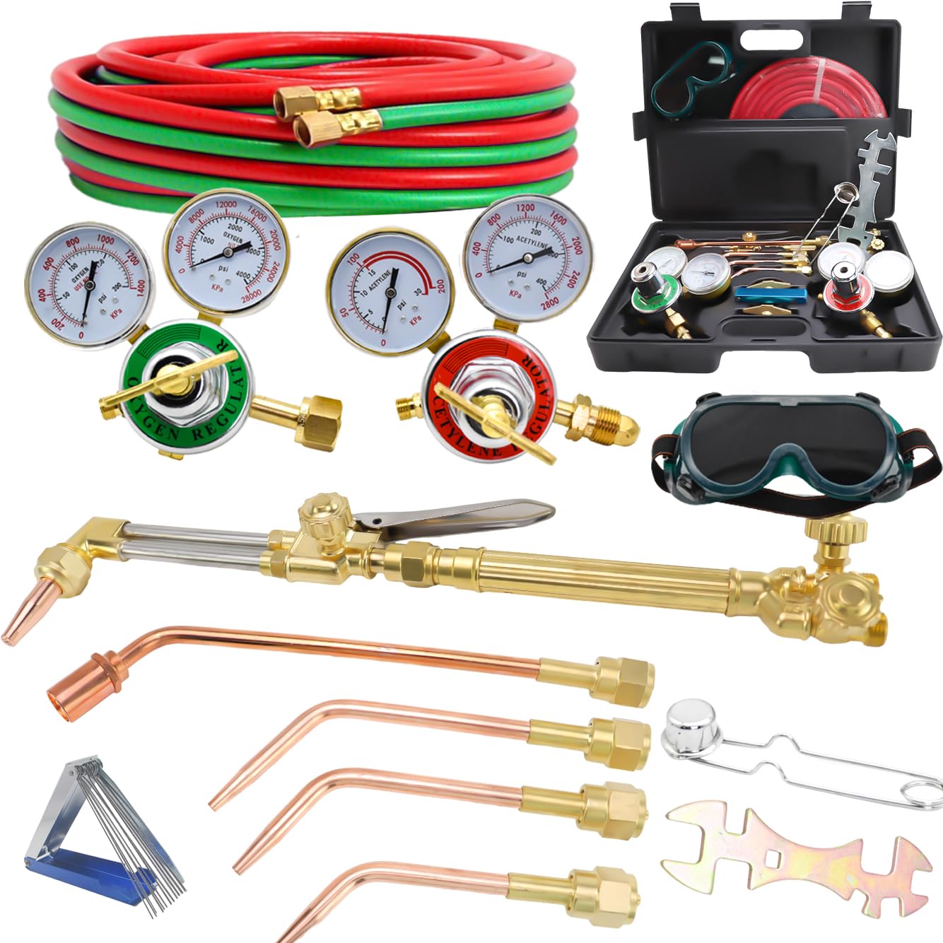 Portable Oxy Acetylene Torch Kit - Professional Gas Cutting & Welding Set with Heating Tip, Twin Gas Hose, Regulator & Safety Glasses | Ideal for Metal Fabrication, Auto Repair & DIY Projects