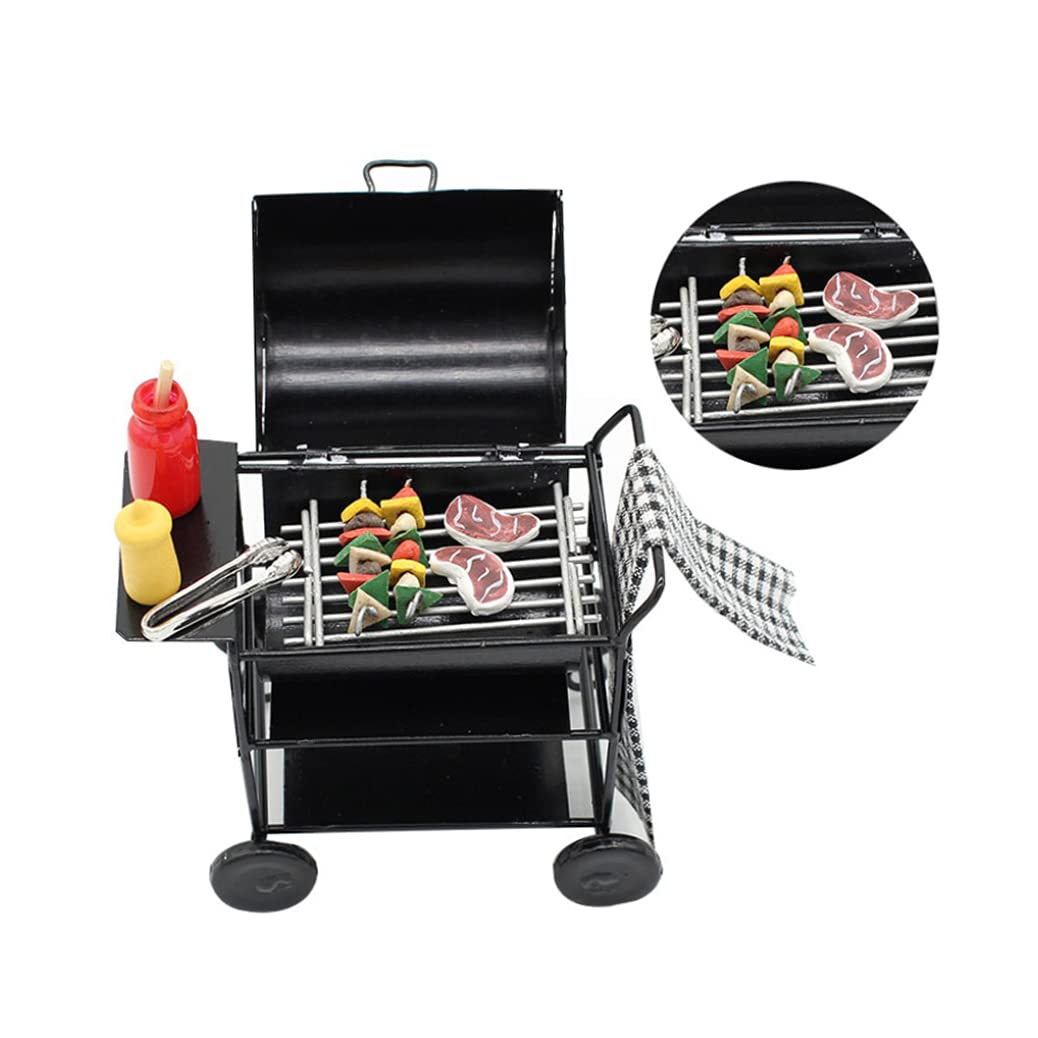 Miniature Dollhouse Kitchen Furniture Set - BBQ Grill, Roasting Oven & Food Accessories for Pretend Play | Perfect for Dollhouse Decor, Kids Role Play & Collectors Display