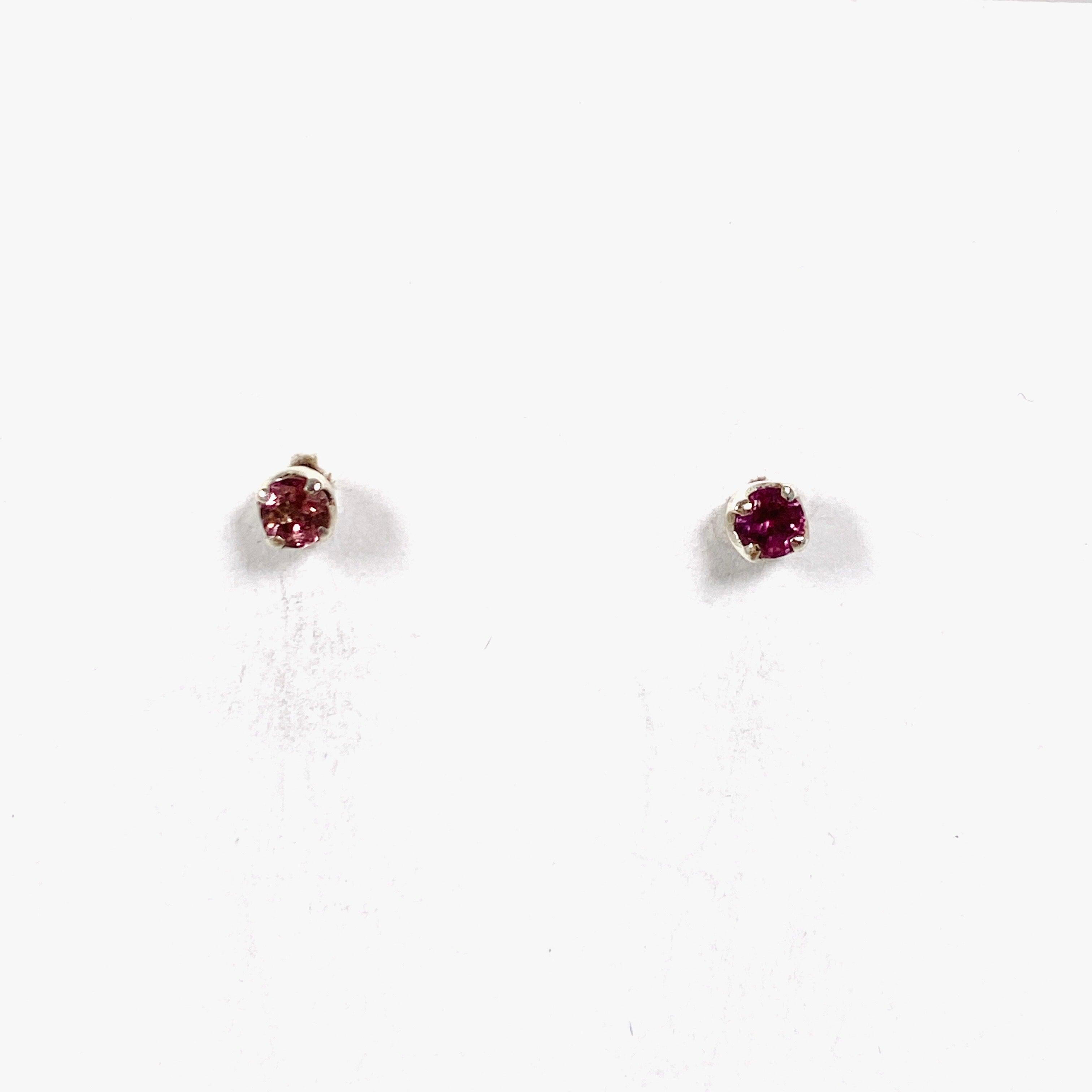 Natural Pink Tourmaline Round Faceted Stud Earrings 14K Gold - Elegant Jewelry for Women, Gift for Her, Perfect for Weddings & Special Occasions