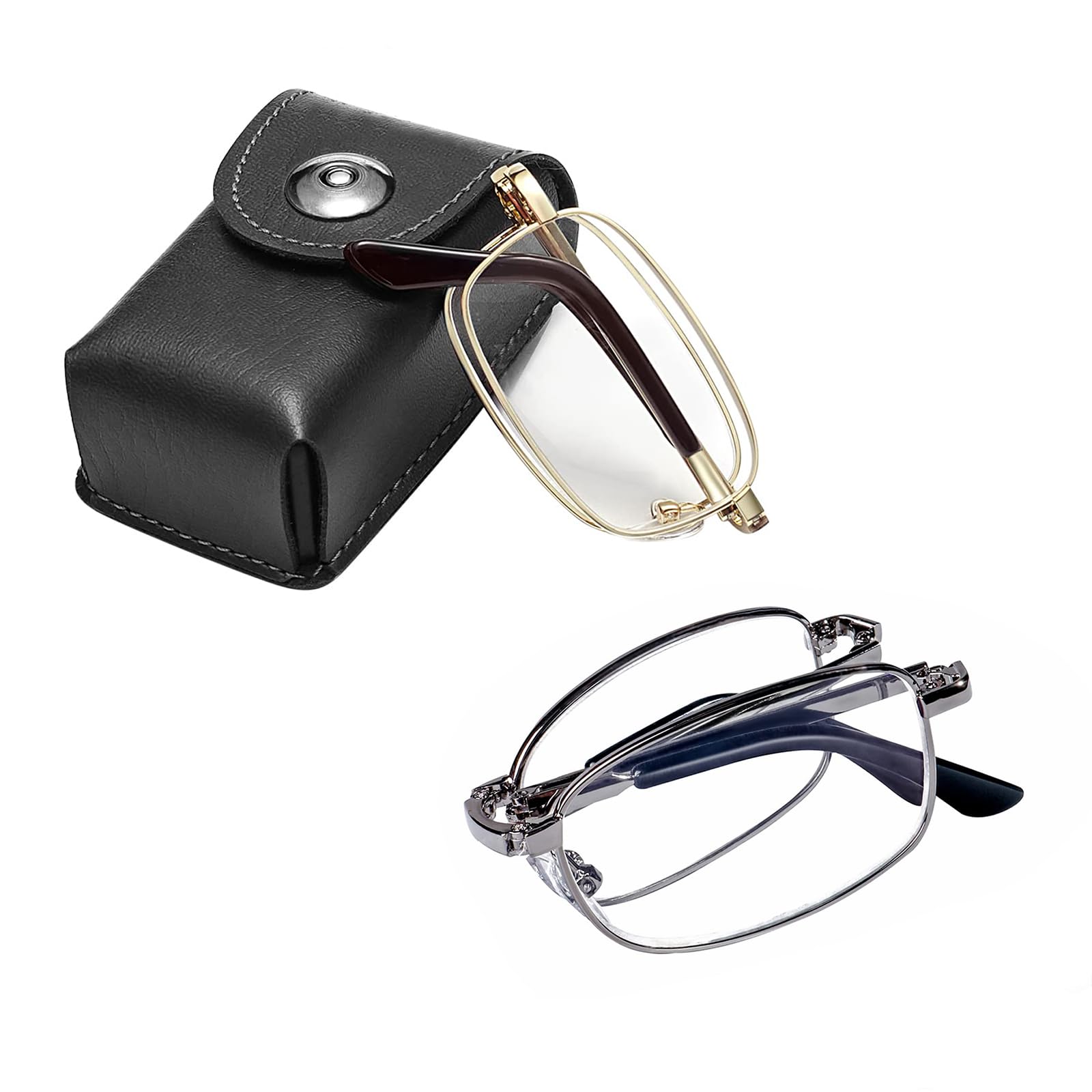 2 Pack Folding Reading Glasses for Men & Women - Compact Foldable Full Frame Computer Readers - Lightweight Portable Eyewear for Reading, Travel, Office & Daily Use