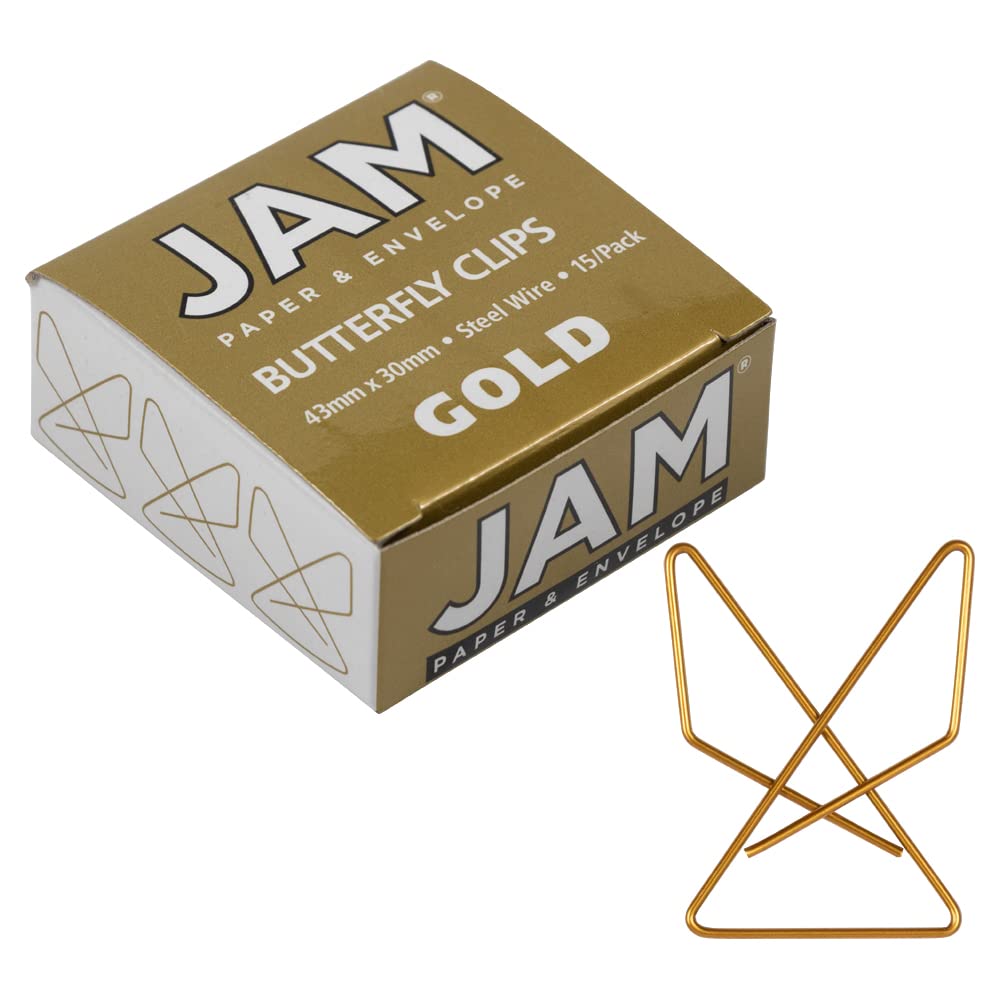 Colorful Butterfly Paper Clips - Gold Metal Binder Clips - 15 Pack for Office, School, Scrapbooking & Crafting Supplies