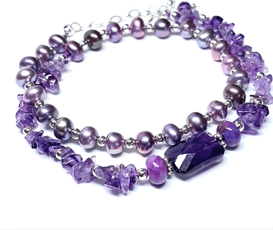 Amethyst Plum Pearl Double Wrap Bracelet - Sterling Silver Jewelry for Women | Elegant Gift for Birthday, Anniversary & Special Occasions