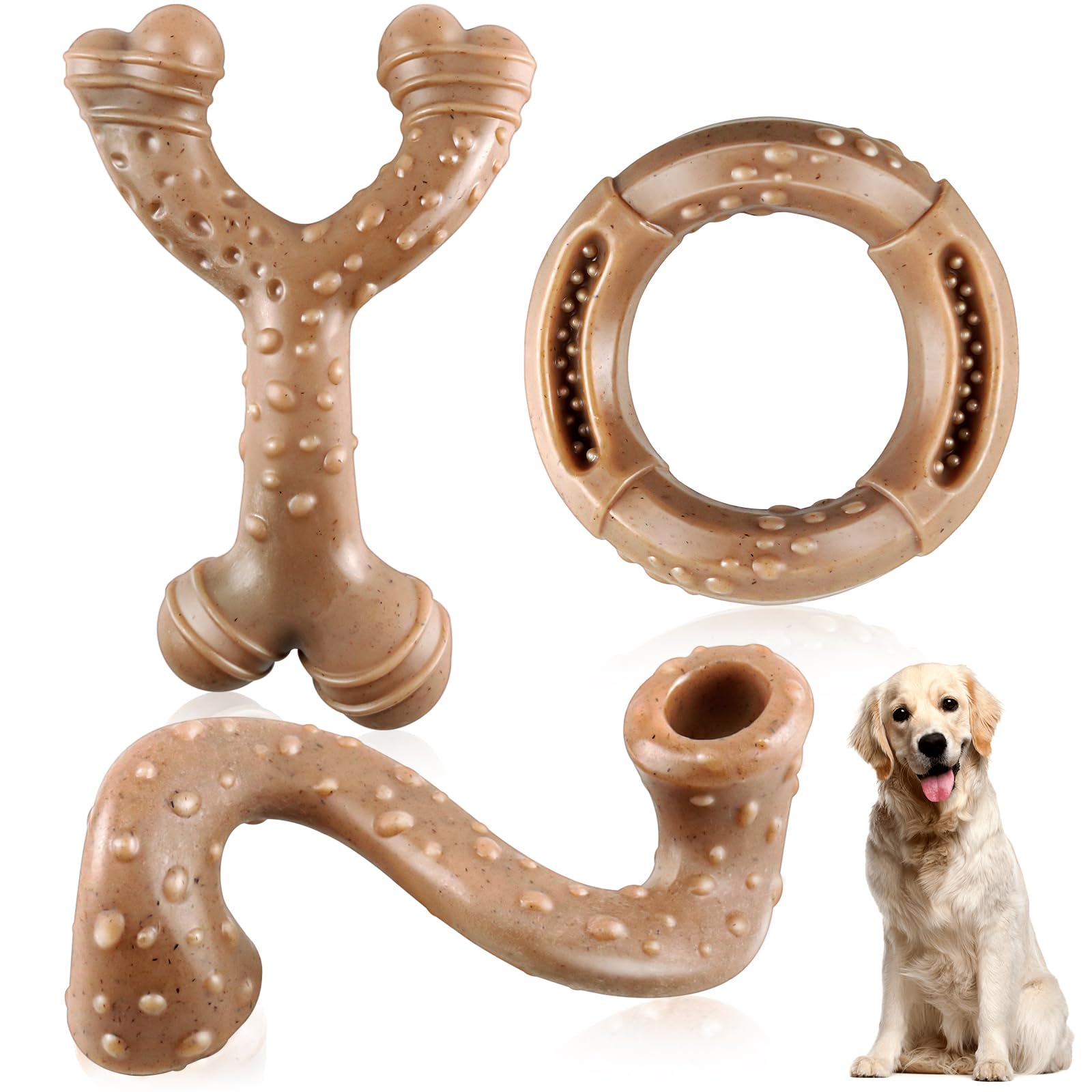 3 Pack Durable Dog Toys for Aggressive Chewers - Heavy Duty Chew Toys for Large Dogs - Perfect for Playtime, Training & Anxiety Relief