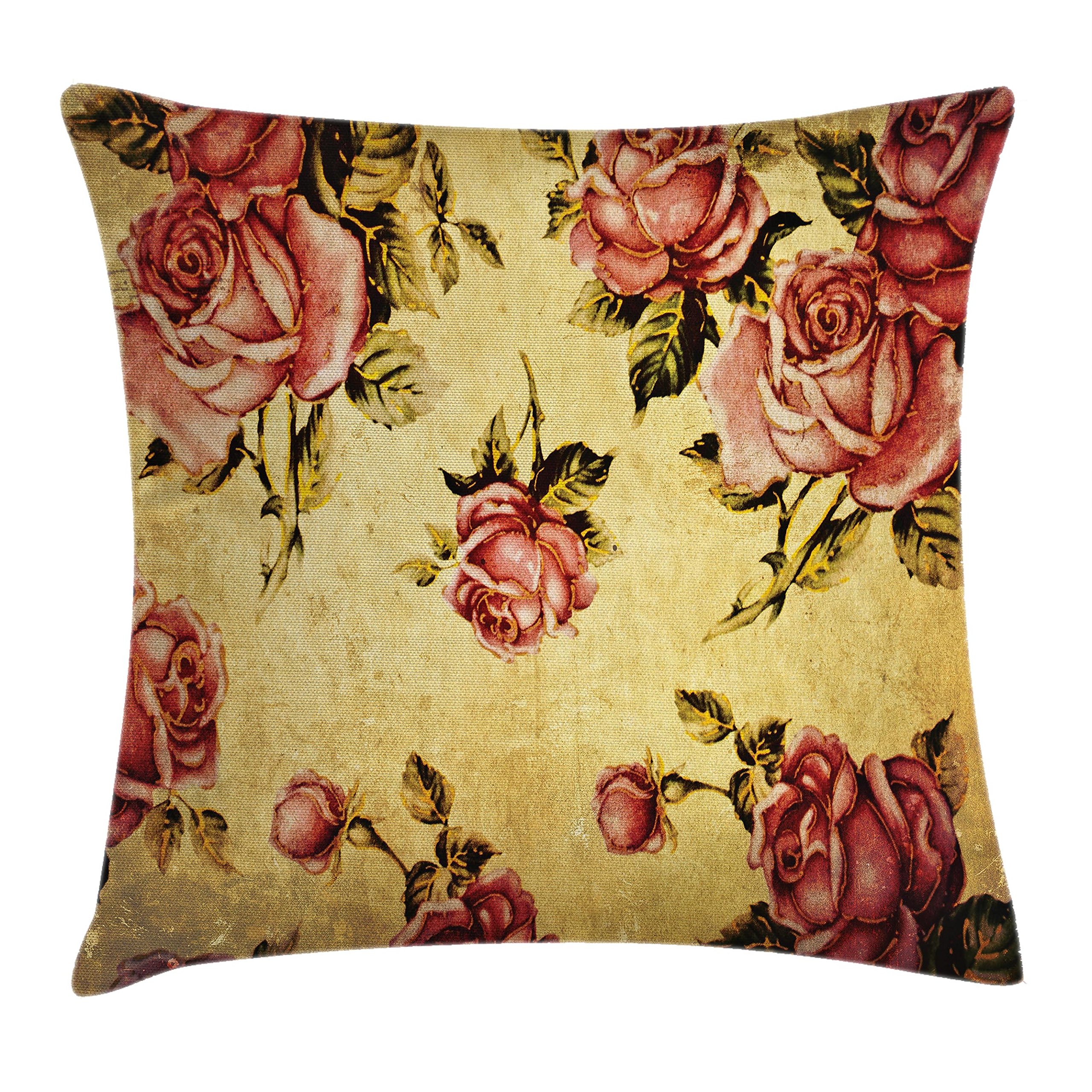 Ambesonne Victorian Rose Throw Pillow Cover 28x28 Inch - Boho Floral Cushion Case with Dramatic Mustard Pink Design for Living Room, Bedroom & Home Decor