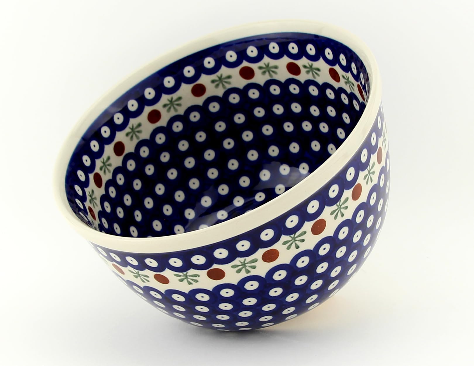 Handmade Polish Pottery 2 Qt Mixing Bowl - Authentic Bolesławiec Stoneware from Poland - Durable Serving Bowl for Cooking, Baking, Salad Mixing & Popcorn - Nature Inspired Design - Perfect for Kitchen, Dining & Gift Giving
