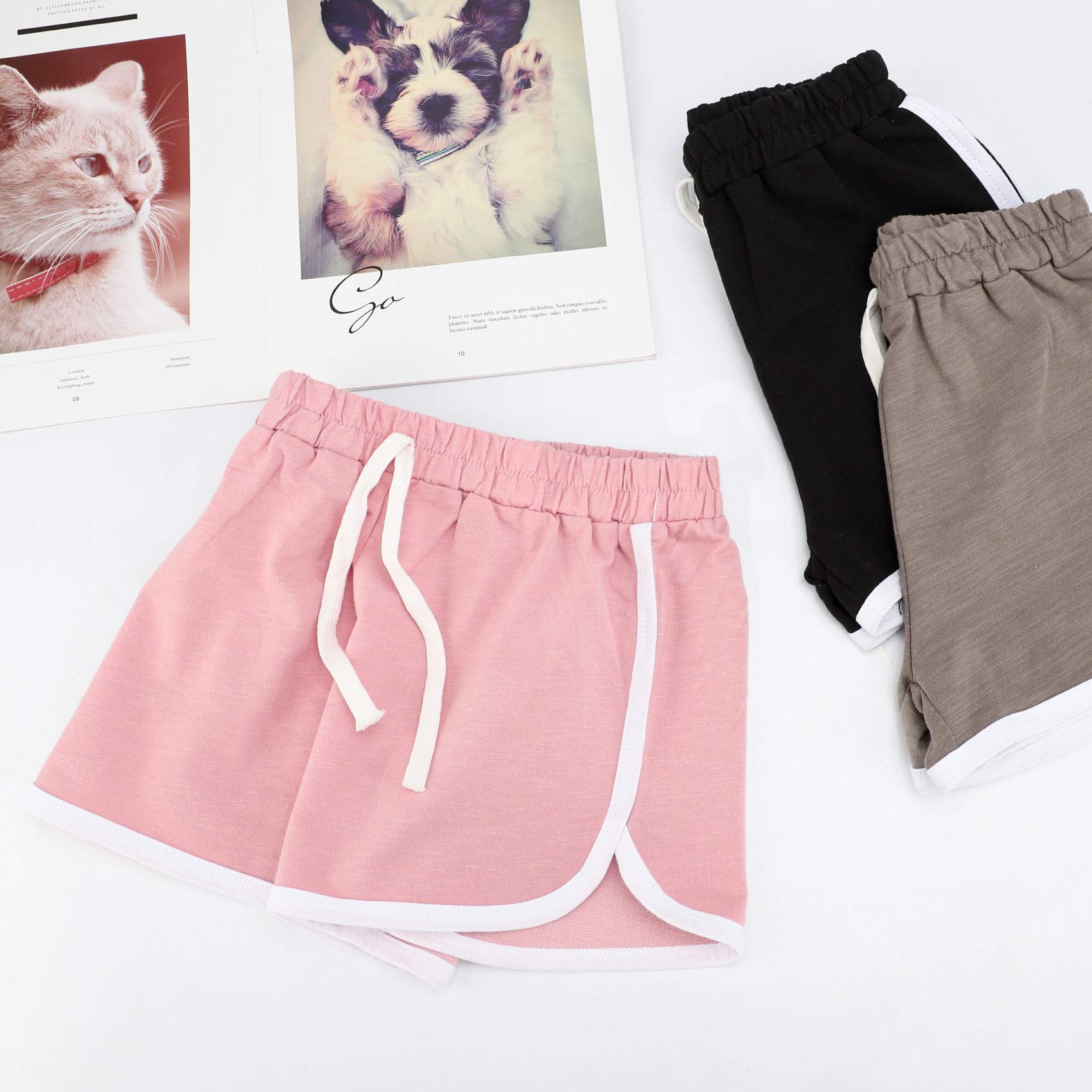 BOOPH 3-Piece Girls Athletic Shorts - Quick Dry Running Shorts with Dolphin Print for Kids Sports & Play - Perfect for Gym Class, Track Practice & Summer Outdoor Activities