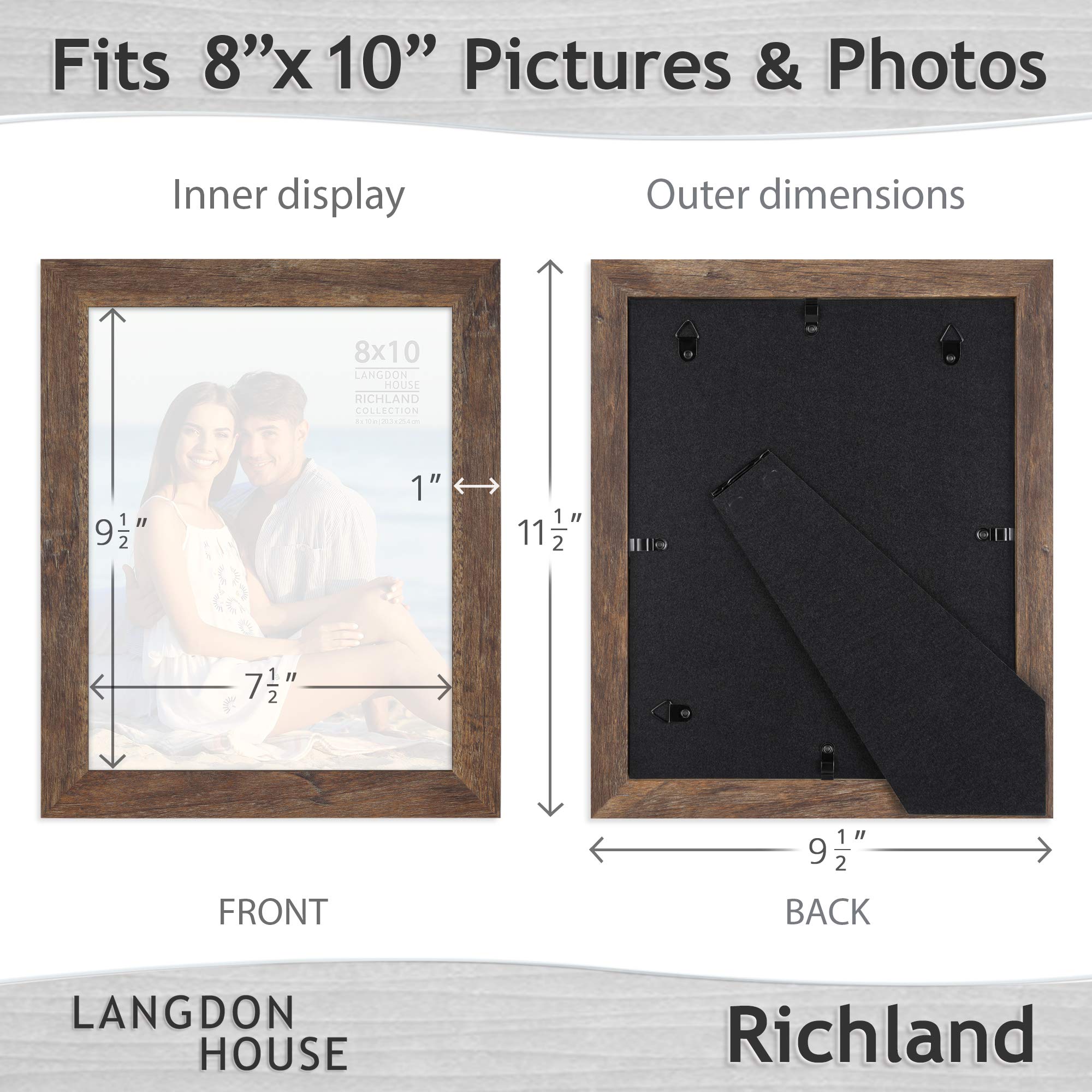 Rustic Brown 8x10 Picture Frames 6 Pack - Wood-Like Photo Frames for Wall & Table Décor