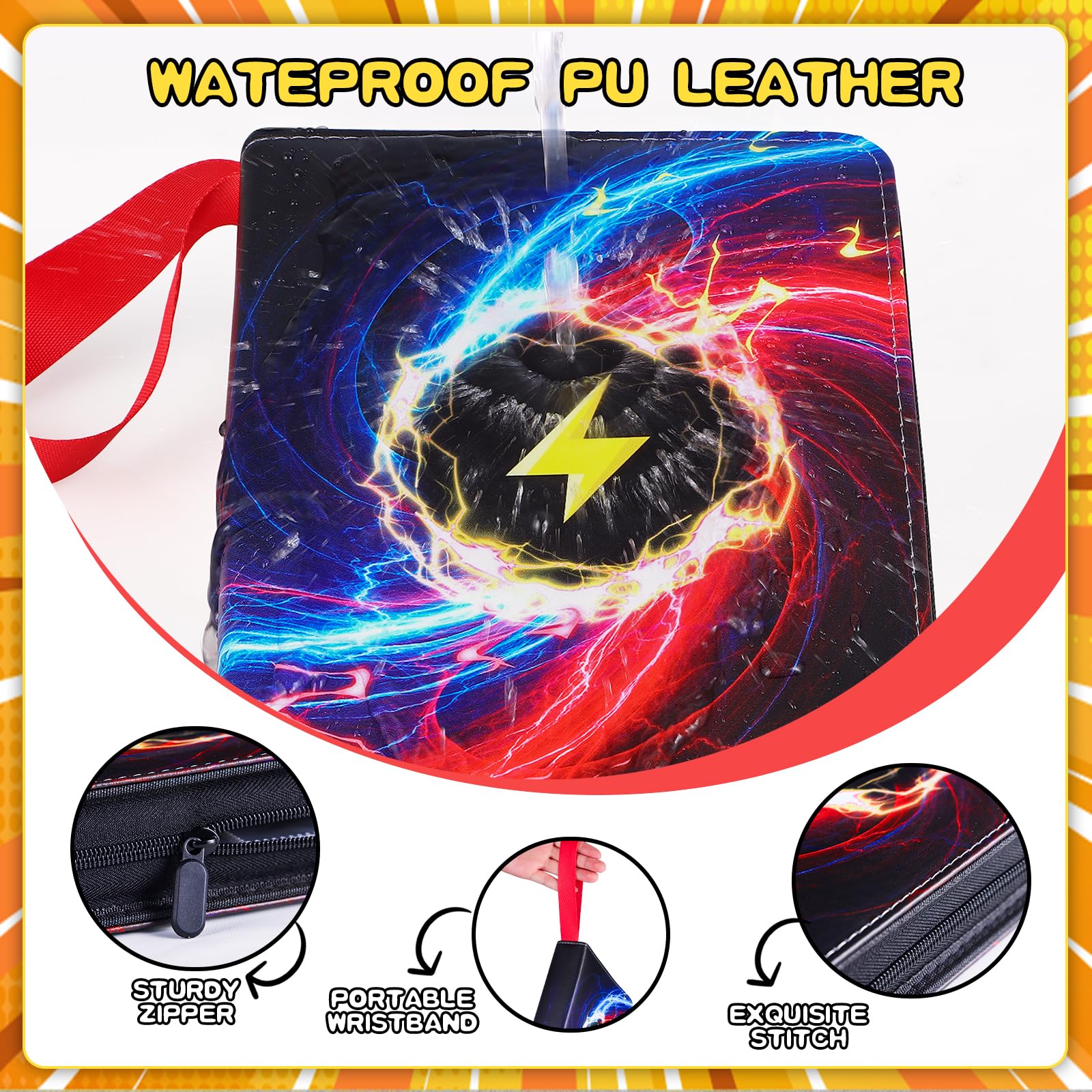 Waterproof 4-Pocket Trading Card Binder - 400 Capacity Card Holder Album with 50 Removable Sleeves, Durable Storage & Display Case for Collectors (Black) - Perfect for Pokemon, Yu-Gi-Oh, MTG & Sports Cards Organization