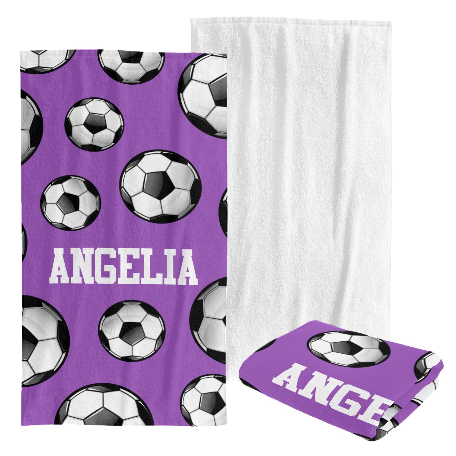 Custom Personalized Beach Towel - Soft Large Bath Blanket for Swimming, Pool, Vacation - Soccer Ball Purple Design for Kids, Men, Women, Boys & Girls - Perfect for Beach, Travel & Outdoor Activities