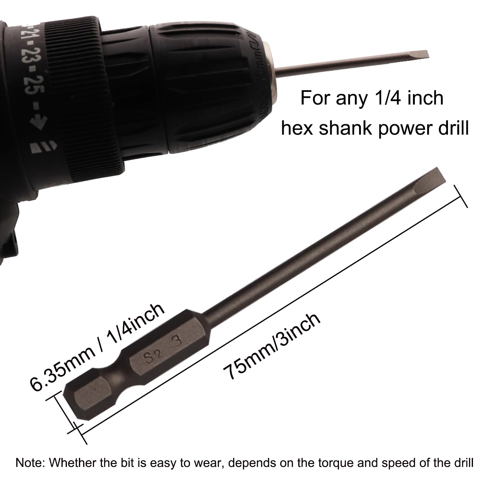 10Pcs 3mm Flat Head Screwdriver Bits - Magnetic Slotted Tip, 1/4