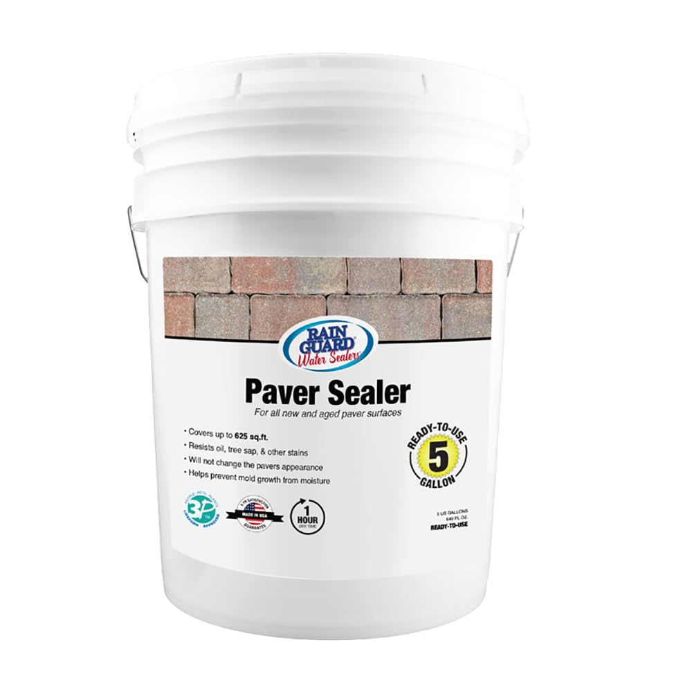 SP-5005 5 Gallon Clear Paver Sealer - Silane/Siloxane Water Repellent for Driveways, Patios & Walkways - Deep Penetrating Rain Guard Protection for All Outdoor Pavers - Ideal for Concrete, Brick & Stone Surfaces