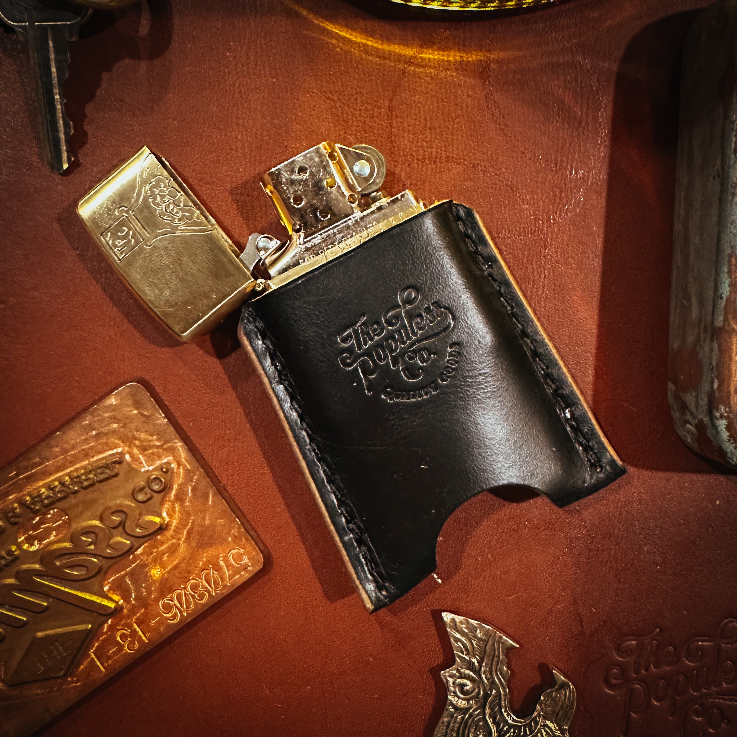 BROOKHAYL x POPULESS Limited Edition Hand Engraved Zippo® Lighter 012 - Armor Brushed Brass - Collectible Windproof Lighter for Outdoor Camping, Smoking & Gifts