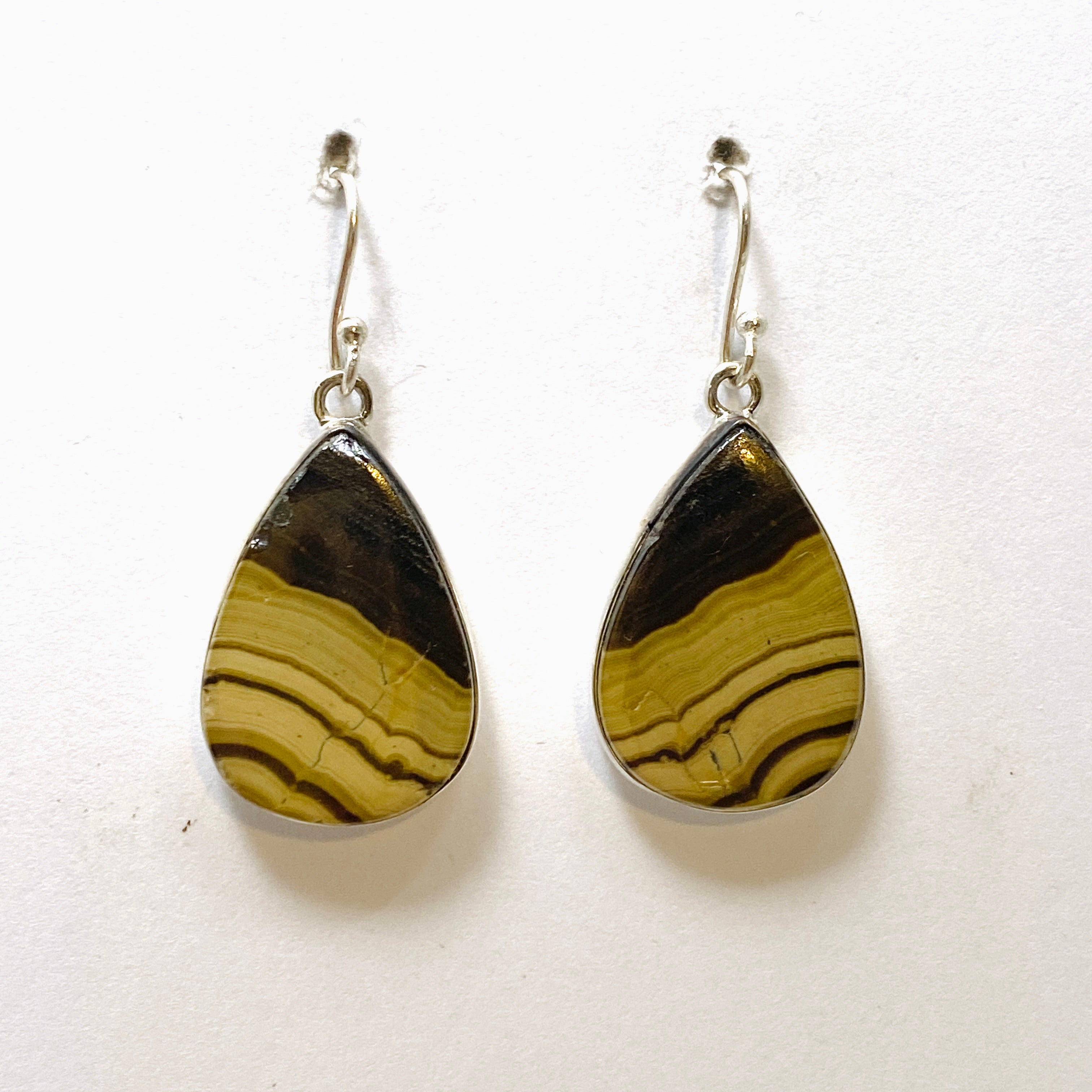 Schalenblende Teardrop Cabochon Earrings KEGJ1561 - Handmade Gemstone Dangle Earrings for Women, Unique Mineral Jewelry Gift - Perfect for Parties, Weddings & Special Occasions