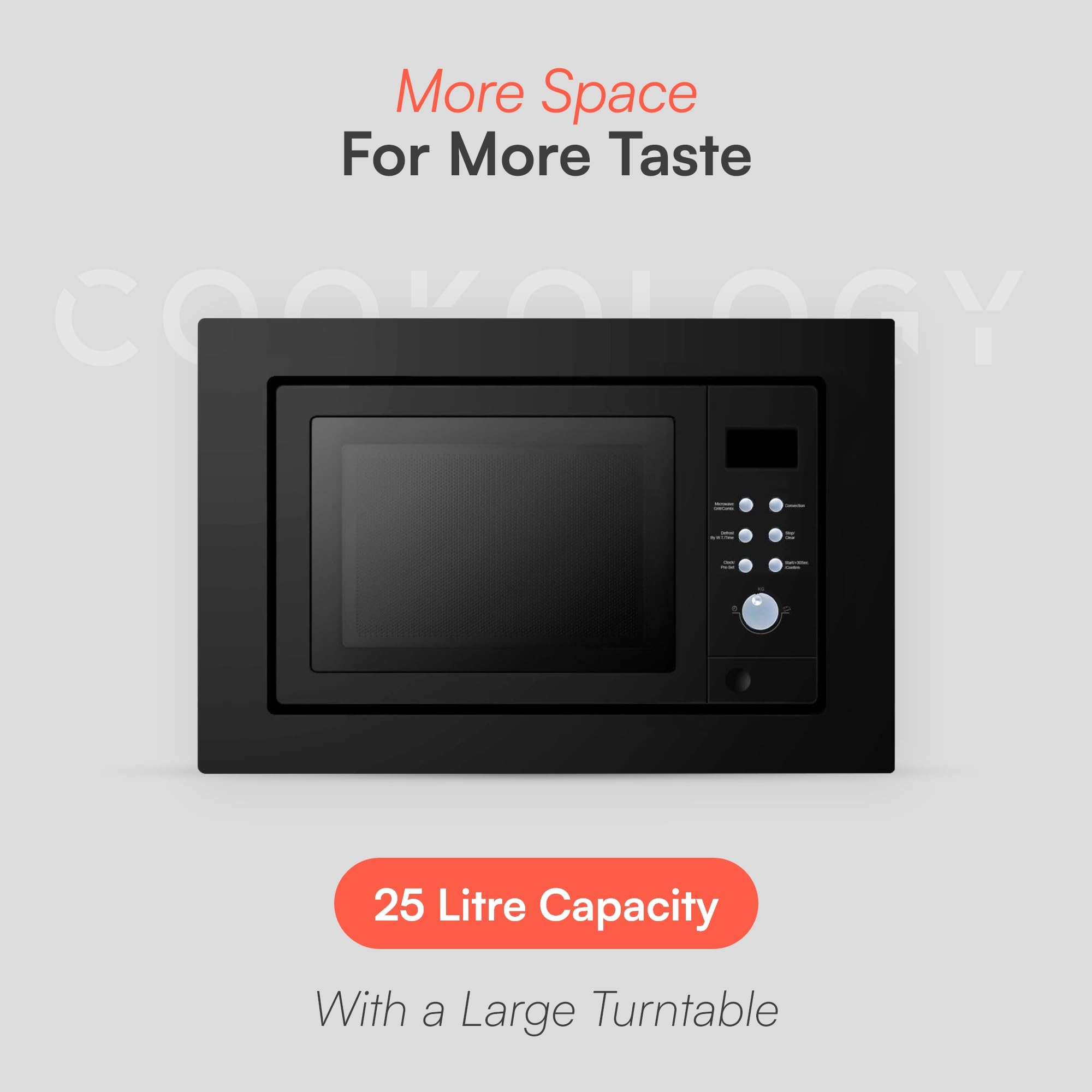 Cookology IMOG25LBK 25L Built-In Microwave Oven with Grill - Black | Auto Defrost, Child Lock & 8 Auto Programs | Perfect for Modern Kitchens, Small Spaces & Family Cooking