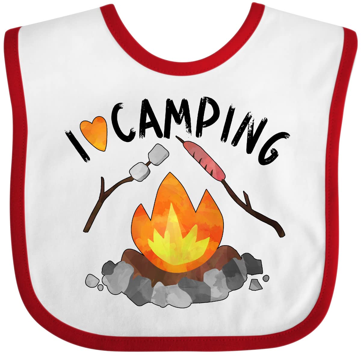 Inktastic I Love Camping Baby Bib - Cute Campfire, Hot Dog & Marshmallows Design for Infants & Toddlers - Perfect for Outdoor Adventures, Picnics & Family Camping Trips