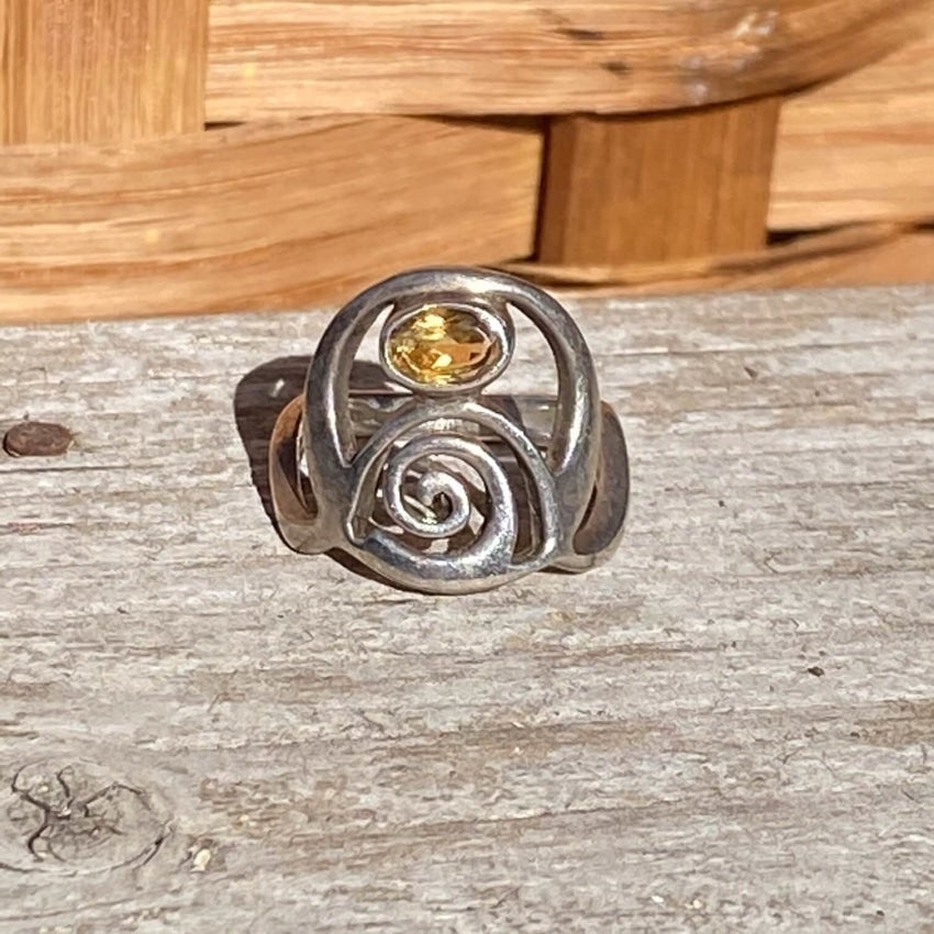 Sterling Silver Swirl Ring with Golden Citrine - Size 5.5 - Elegant Jewelry for Women - Perfect for Weddings, Parties & Everyday Wear
