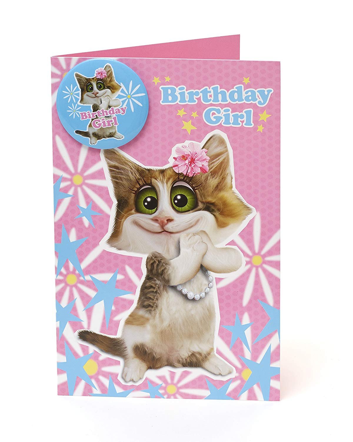 Girls Birthday Card Set with Pin Badge - Cute Kids Birthday Greeting Card & Birthday Girl Badge - Perfect Birthday Gift for Girls - Ideal for Birthday Parties, School Events & Special Celebrations