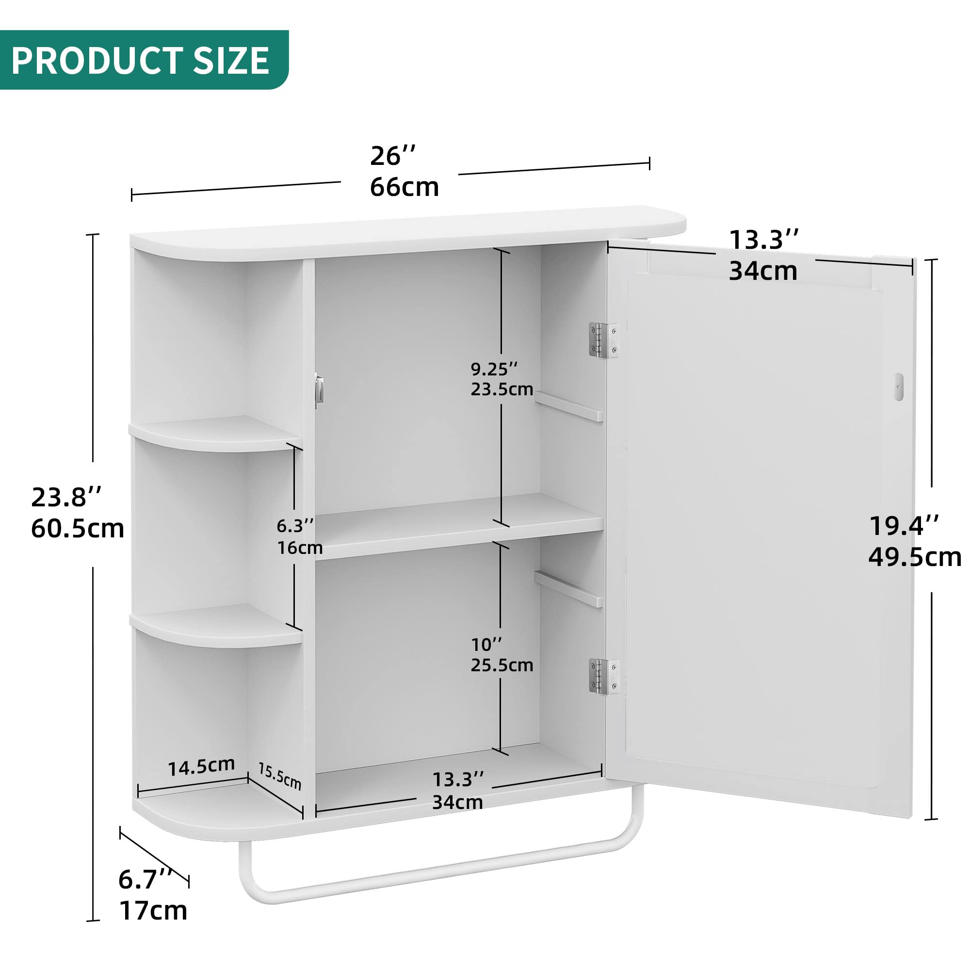YITAHOME White Wall Mounted Bathroom Medicine Cabinet with Mirror Door & Removable Shelf - Bathroom Storage Organizer for Living Room, Laundry, Bedroom | Perfect for Small Spaces, Makeup Storage & Home Organization