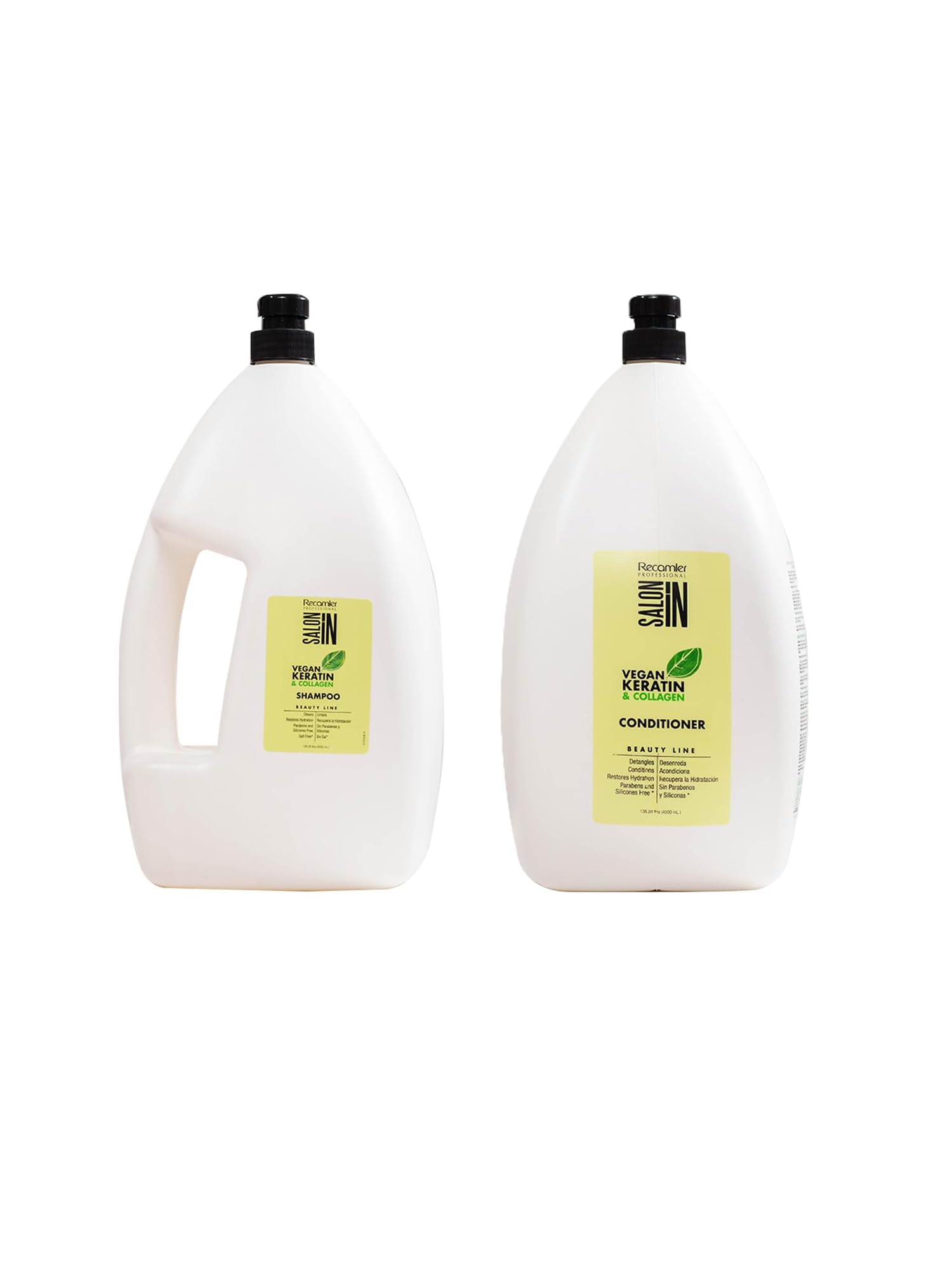 RECAMIER PROFESSIONAL SALON Vegan Keratin & Collagen Hair Care Kit - 135.26 fl.oz Shampoo & Conditioner Set for Damaged Hair Repair | Deep Hydration & Shine | Salon-Quality Vegan Hair Treatment for Home Use
