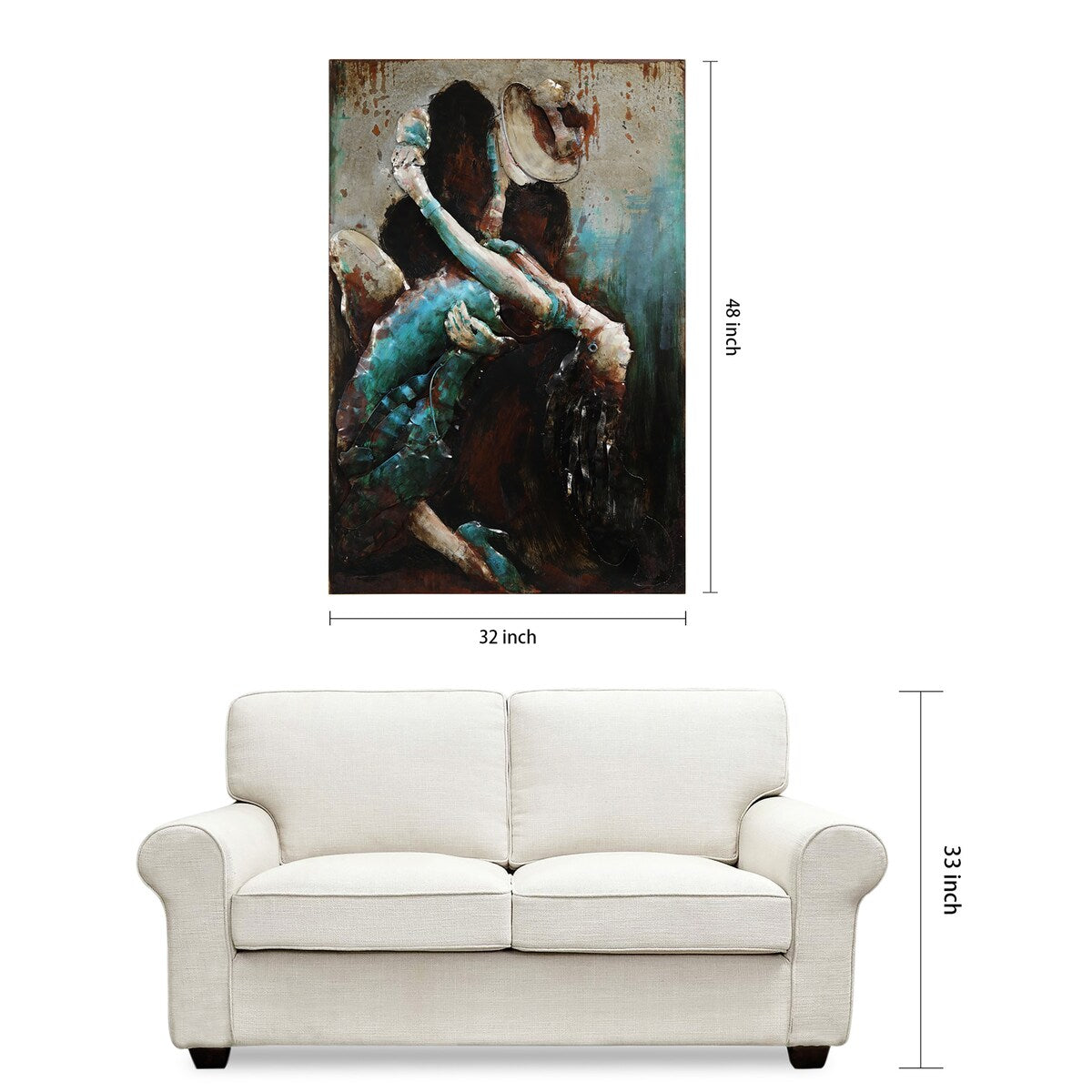 Hand-Painted Ballroom Dancers Mixed Media Wall Art - 3D Iron Wall Decor for Living Room, Bedroom & Dance Studio