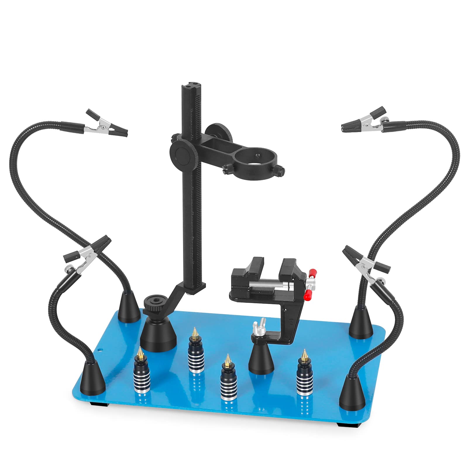 Magnetic Soldering Helping Hands with 2-in-1 Heat Gun Holder & Flexible Arms - Third Hand Tool for Welding, PCB Repair, Hobby Crafts - Perfect for Electronics Workbench & DIY Projects