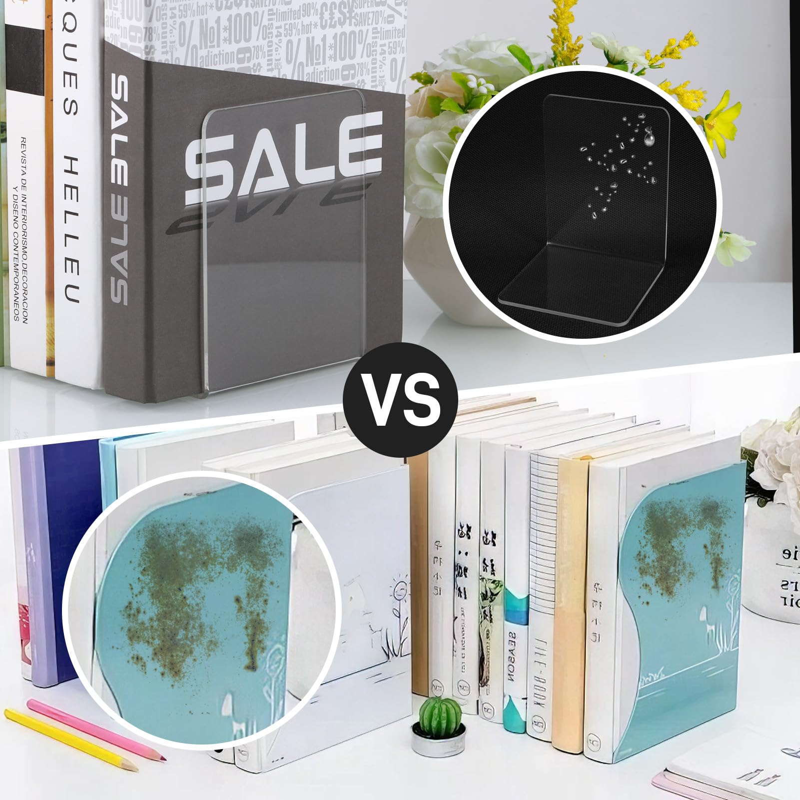 4 Pairs Clear Acrylic Book Ends for Shelves - Heavy Duty Plastic Book Organizer for Office, School & Library - 5.1 x 3.9 x 3.9 Inch Desktop Decor & Gift for Book Lovers - Perfect for Organizing Textbooks, Cookbooks & Displaying Collectibles