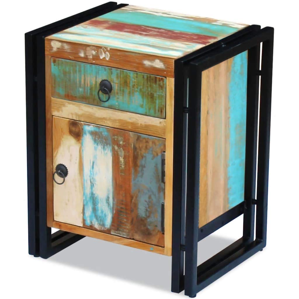 Mid-Century Modern Nightstand - Solid Reclaimed Wood Bedside Table with Drawer, Minimalist End Table for Bedroom (Fast Shipping) - Perfect for Small Spaces, Guest Rooms & Apartment Living