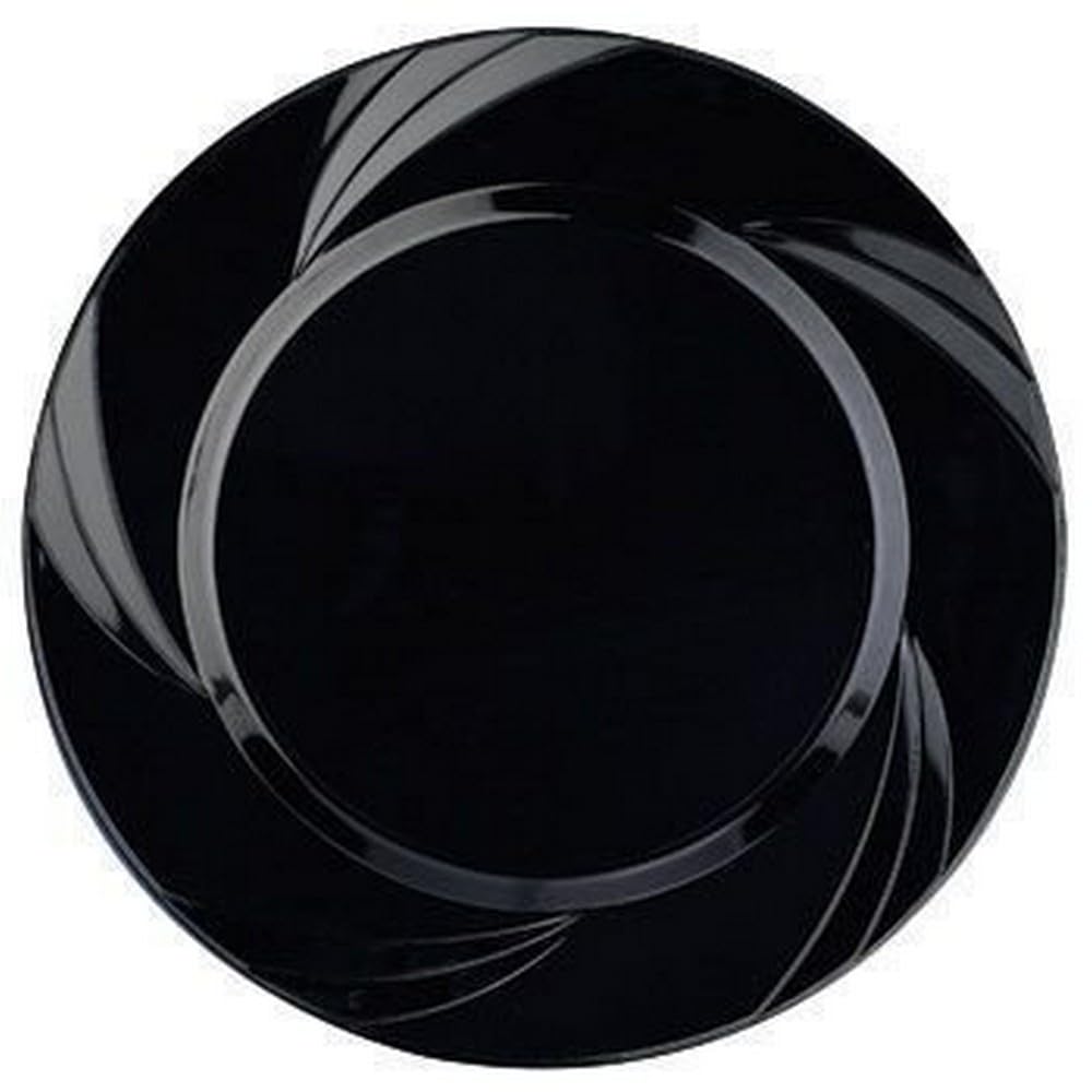 Newbury 7.75 Inch Black Plastic Appetizer Plates - Pack of 15 Disposable Elegant Party Plates for Hors d'Oeuvres, Weddings, Catering Events, Cocktail Parties & Home Entertaining - Perfect for Finger Foods, Canapés & Small Bites