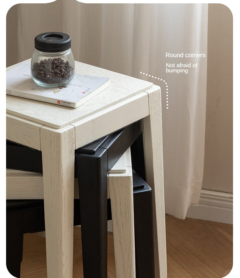 Solid Oak Wood Square Stackable Dining Stool - Sturdy & Space-Saving for Kitchen, Bar, or Dining Room