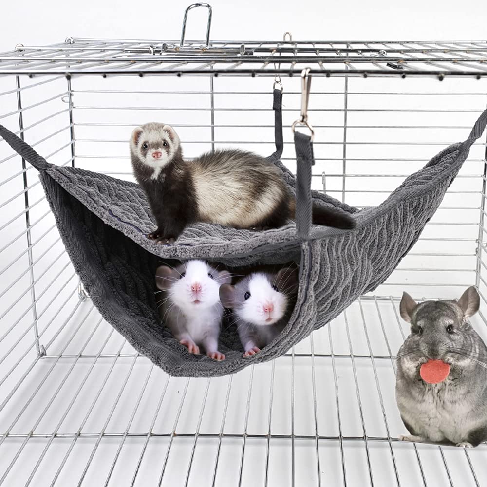 Premium WOLEDOE Large Ferret Hammock - Cozy Hanging Tunnel Bed for Ferrets, Rats & Chinchillas - Cage Accessory - Soft Grey - Perfect for Small Pet Napping & Playtime