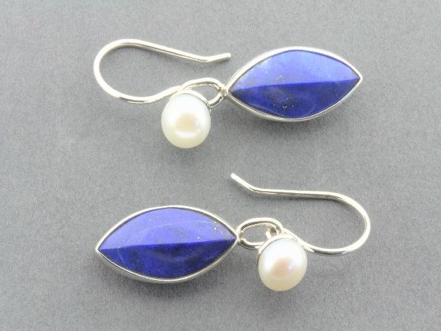 Elegant Lapis & Freshwater Pearl Earrings - Sterling Silver Almond Shape Dangle Earrings for Women - Perfect for Weddings, Parties & Special Occasions