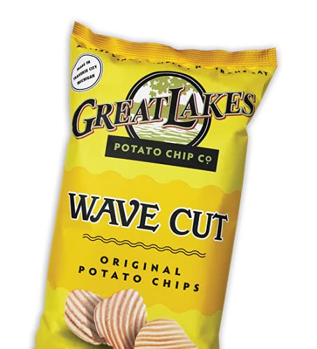 Great Lakes Original Kettle Cooked Potato Chips with Sea Salt - 8 oz. Bags (Wave Cut, 3 Pack) | Crunchy Snack for Parties, Picnics & Game Nights