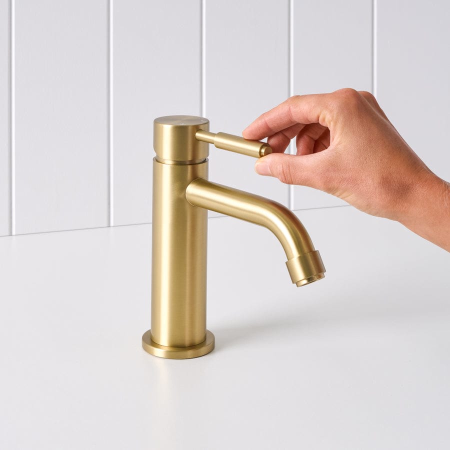 Brushed Brass Melbourne Short Basin Mixer - Modern Bathroom Faucet for Vanity Sinks & Powder Rooms