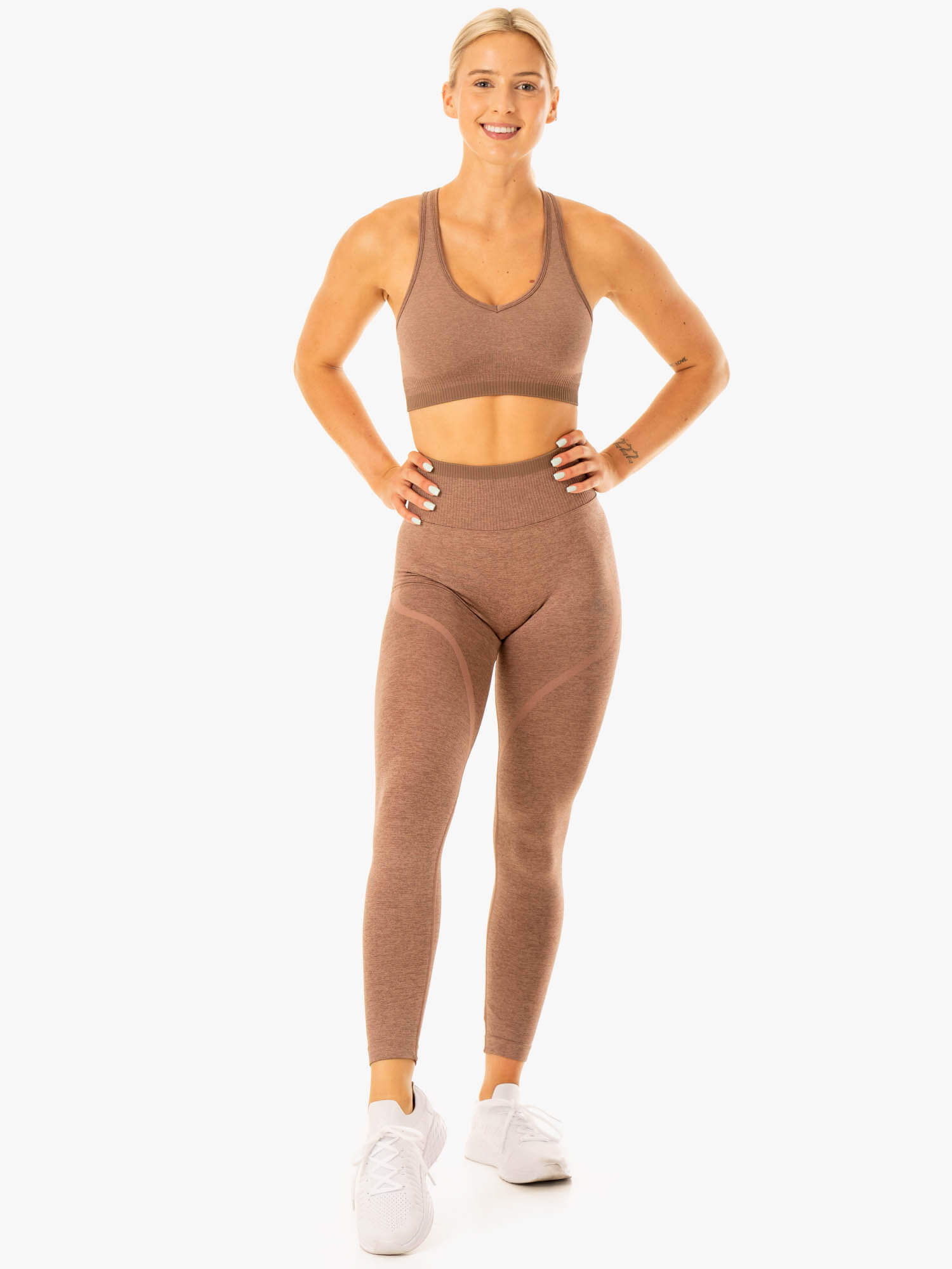 Excel Seamless Sports Bra for Women - High Impact Workout, Yoga, Running - Moisture Wicking & Supportive Mocha Marl Activewear Top for Gym & Fitness