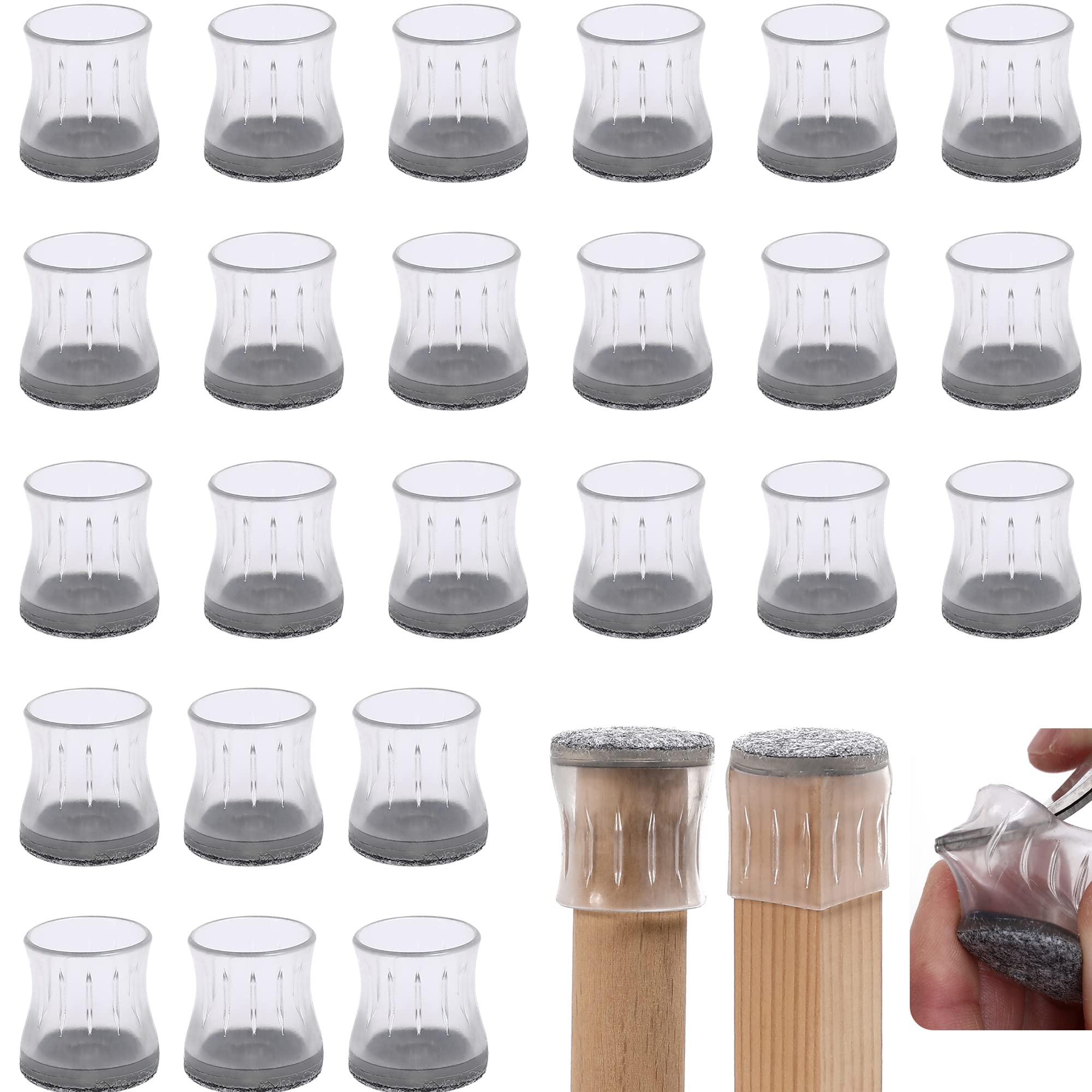Furnigear 24-Pack Transparent Silicone Chair Leg Floor Protectors - Non-Slip Chair Leg Caps for Hardwood Floors, Furniture Glides for Office, Dining, and Home Use - Protects Floors from Scratches and Damage