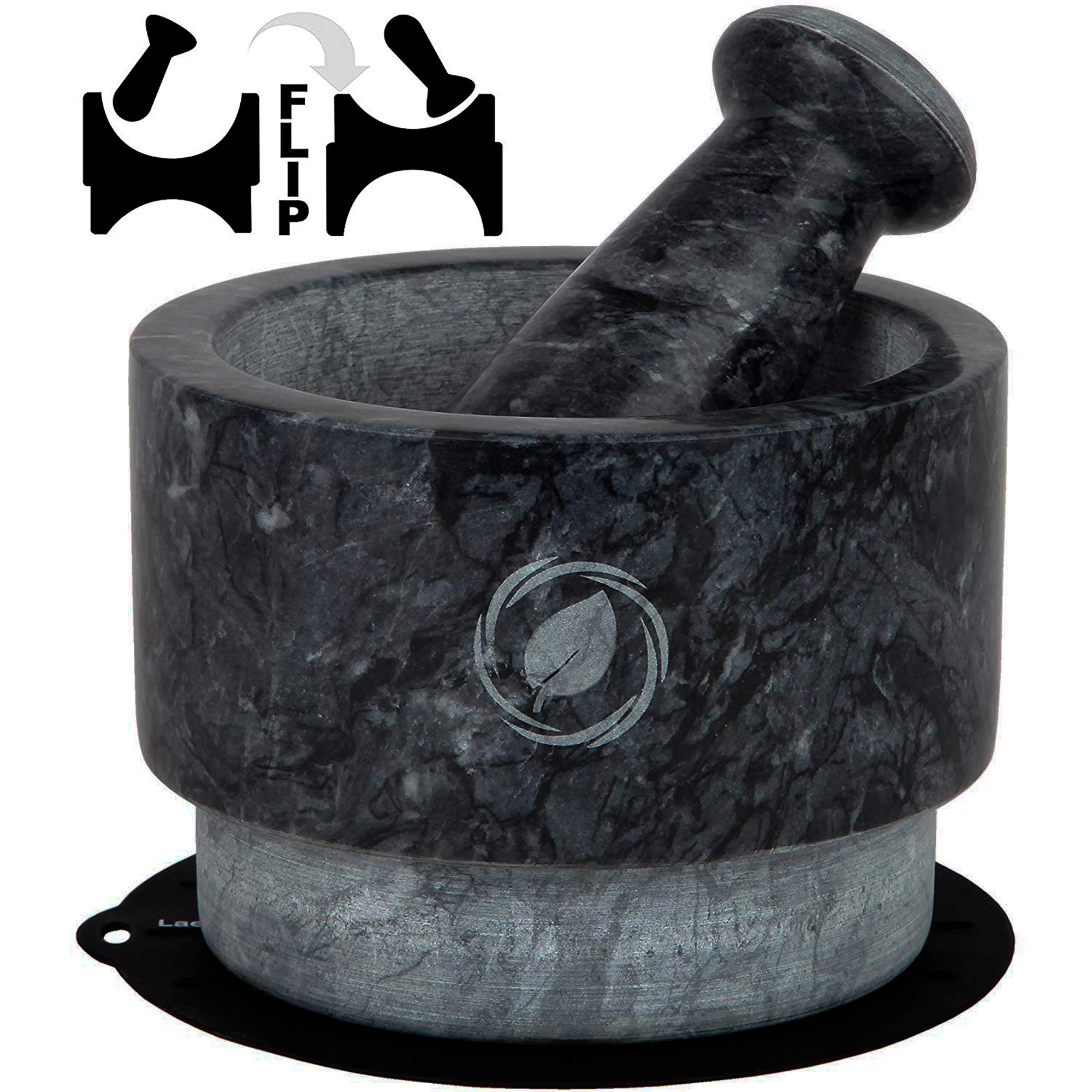 Laevo Marble Mortar and Pestle Set - 5.5 Inch Large Stone Grinder Bowl - 2 Cup Capacity for Grinding Spices, Herbs, Guacamole & Pesto - Durable Reversible Kitchen Tool for Cooking, Baking & Mixing - Perfect for Home Chefs & Healthy Meal Prep