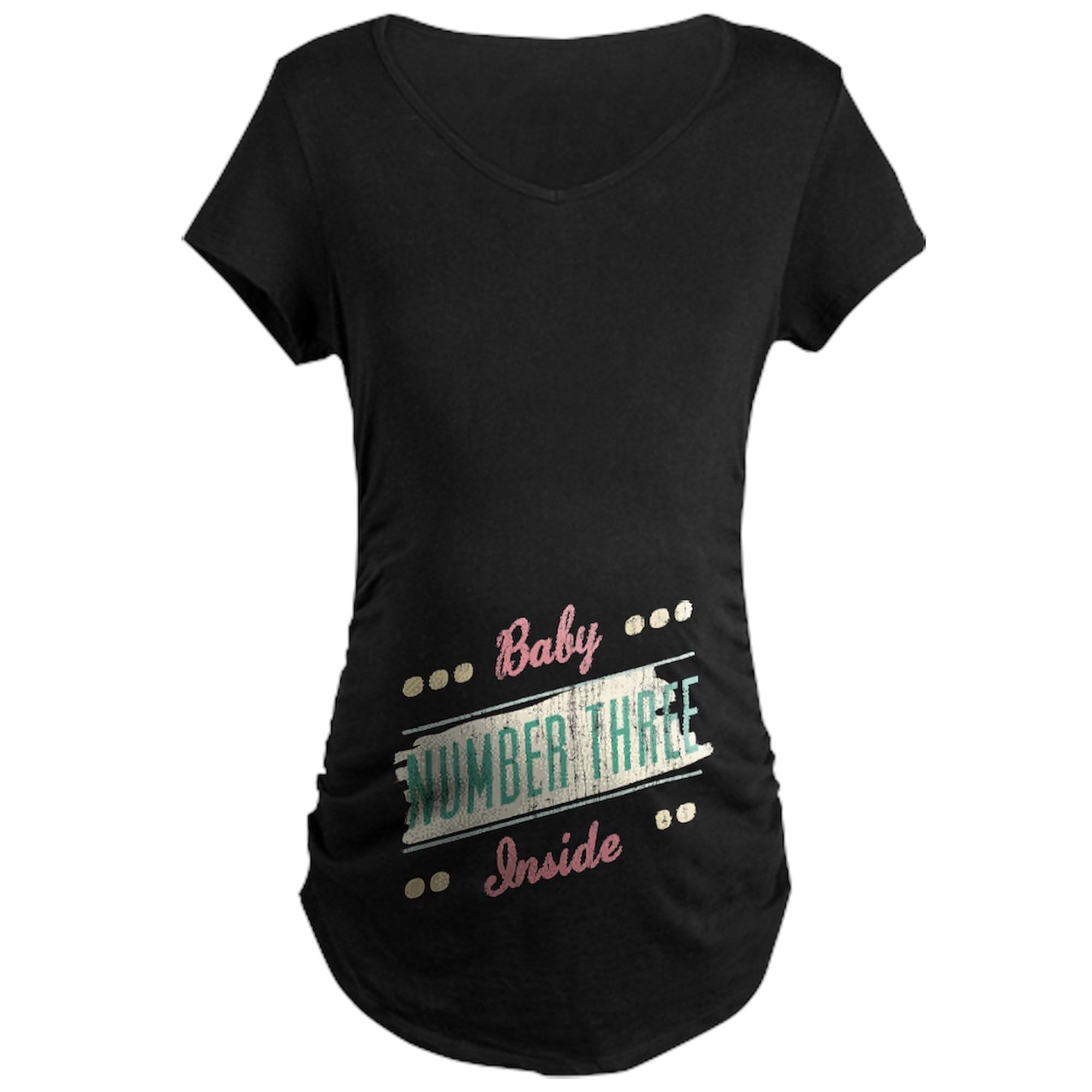 Baby Number 3 Inside Maternity Dark T-Shirt - Women's Ruched Side Pregnancy Tee for Expecting Moms | Perfect for Announcements, Baby Showers & Maternity Photos