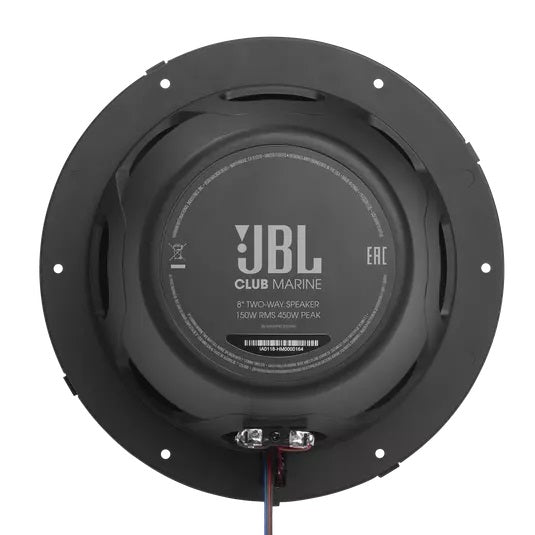 JBL CLUB82 8-Inch 2-Way Marine Speakers with RGB LED Lighting (White/Gray Grill) - Waterproof Boat Audio for Outdoor & Marine Use