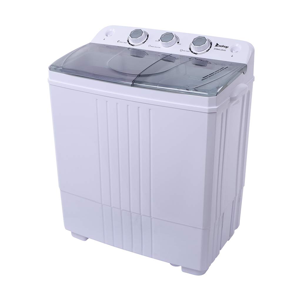 MengK ZOKOP 16.5 lb Semi-Automatic Twin Tub Washing Machine with Built-in Drain Pump - Compact Design (9.9+6.6 lb Capacity), Gray - Perfect for Apartments, RVs, Camping & Small Spaces Laundry Needs