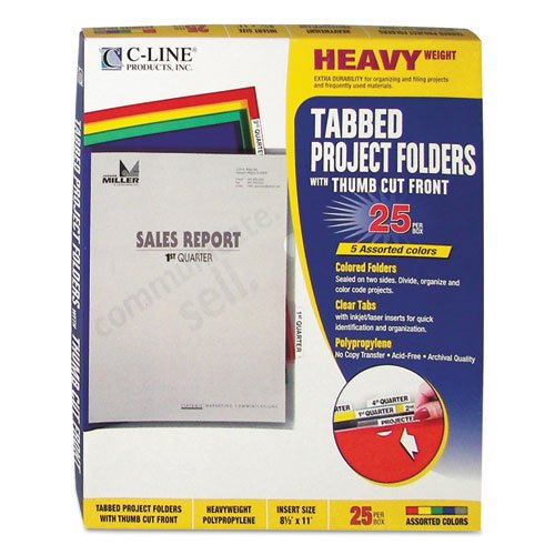 Heavyweight Tabbed Jacket Project Folders - Letter Size, Polypropylene Material, Assorted Colors (25 per Box) - Perfect for Office Organization, School Projects & Document Storage