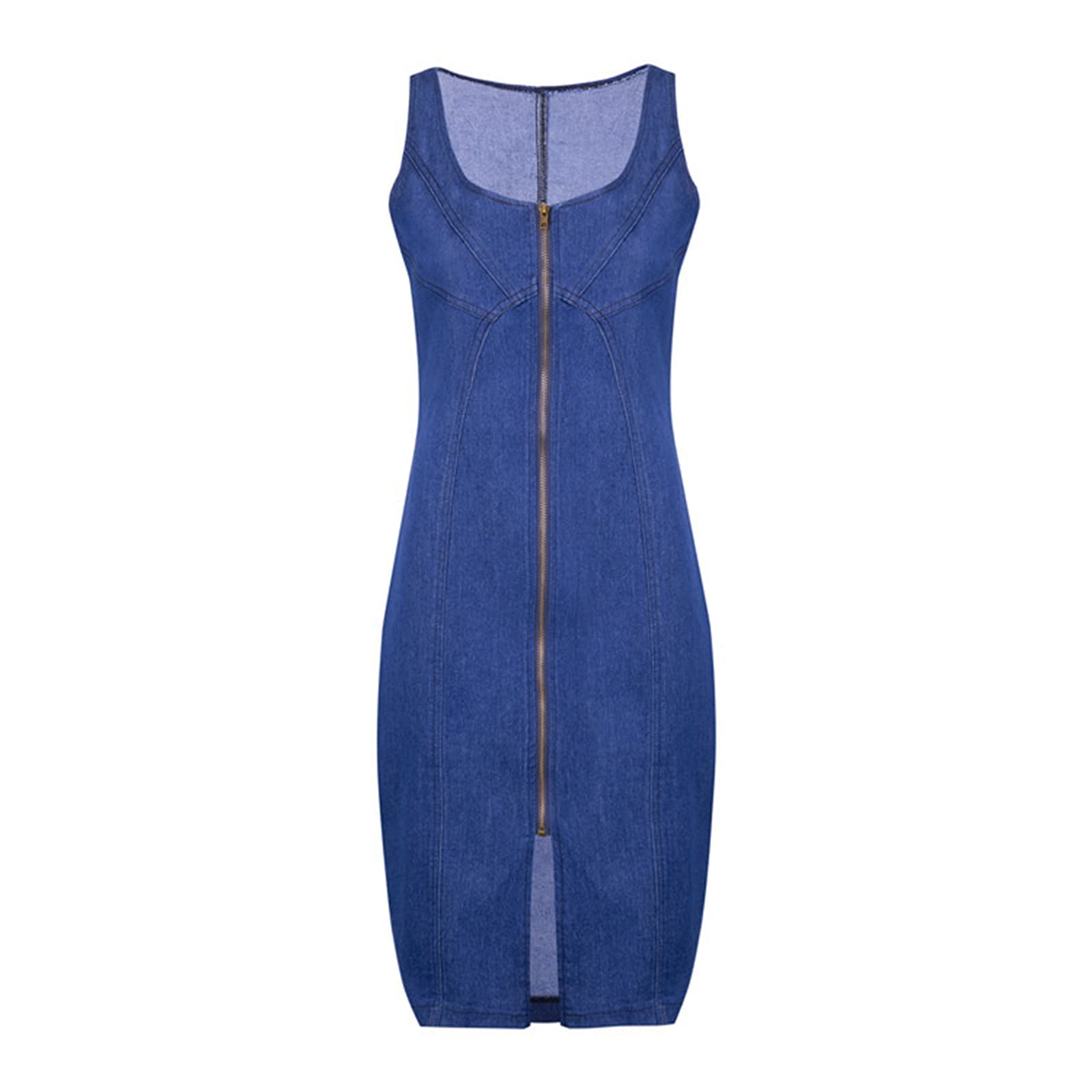Women's Denim Dress Summer Sleeveless Zip Up Bodycon Midi Jean Dress - Casual, Party & Date Night Outfit (Sizes S-XXL) | Perfect for Beach, Shopping & Outdoor Activities