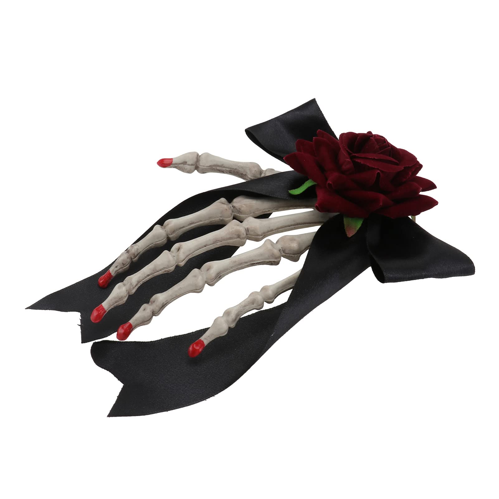Halloween Skeleton Hair Clips - Skull & Rose Headpiece for Day of The Dead Party