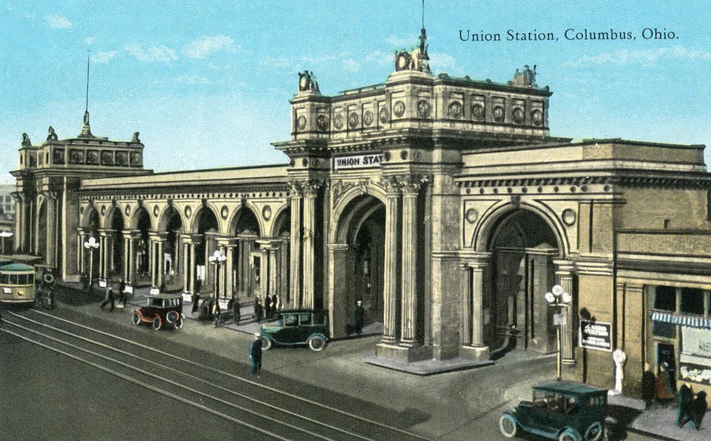 Vintage Union Station Columbus Ohio Exterior View 24x36 Signed Art Print - Wall Decor Poster for Home, Office & Gallery Display